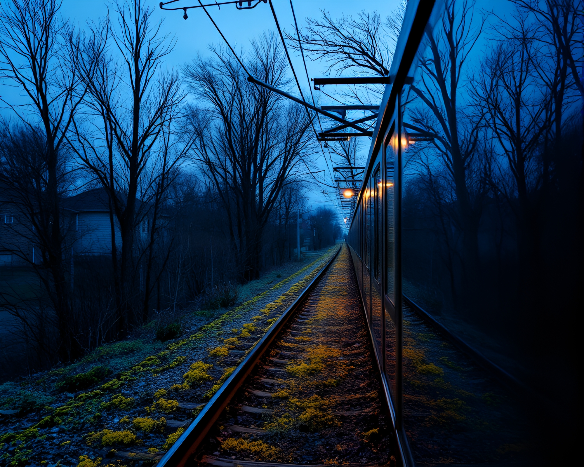 Monorail in Lichen Forest Twilight – free AI stock image