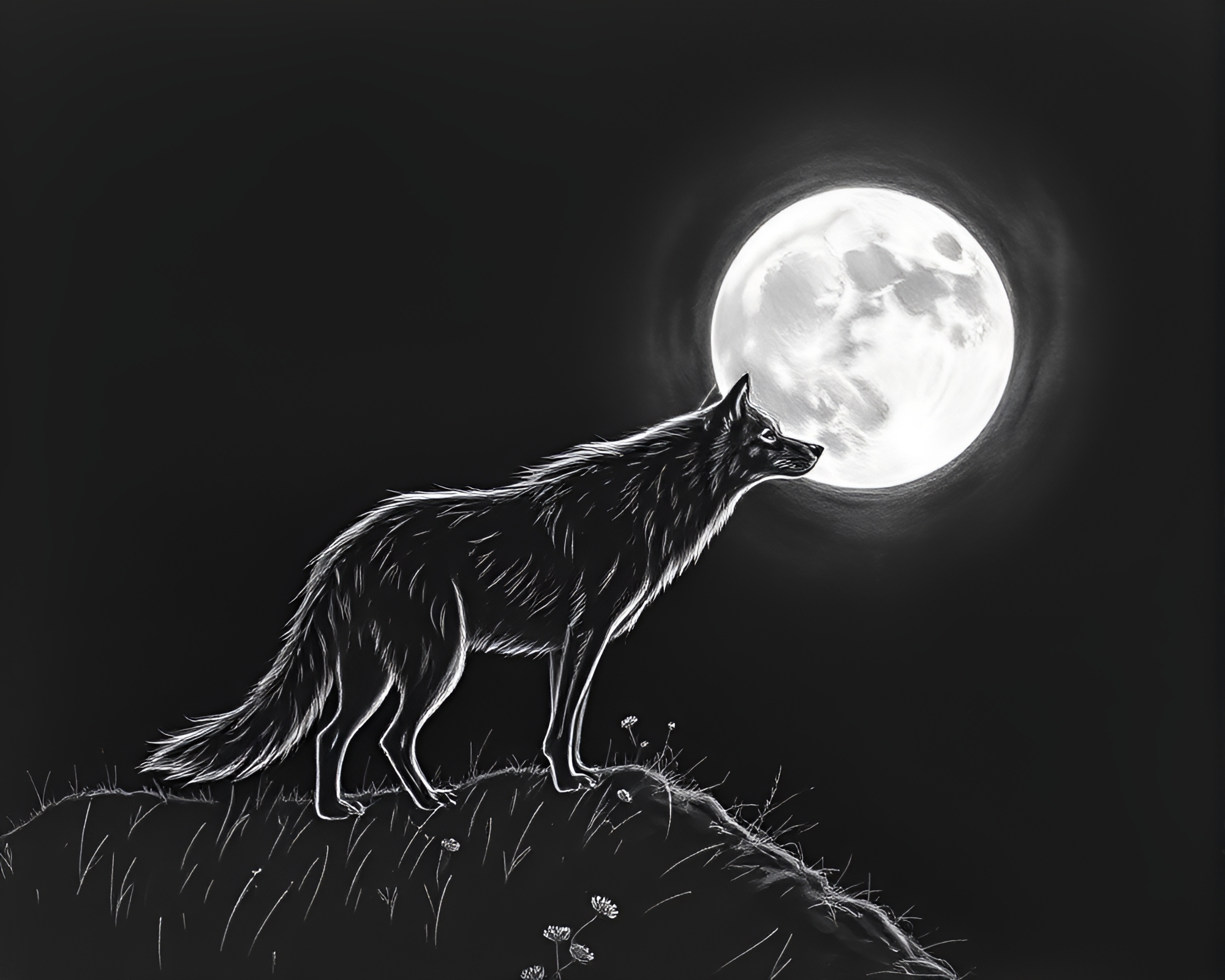 Moonlit Wolf in Charcoal with Firefly Luminescence – free AI stock image