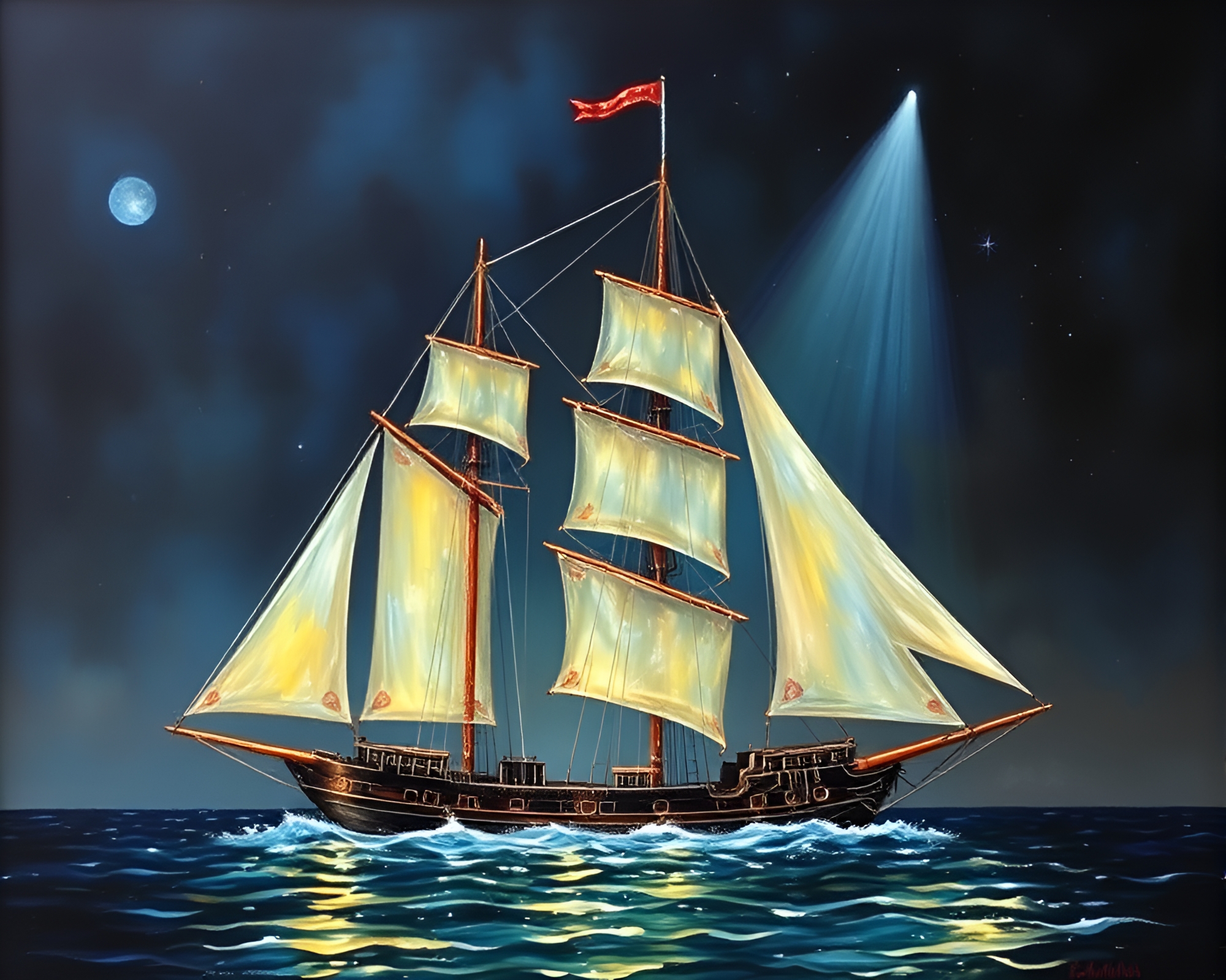 Majestic Sailing Ship under Encaustic Spotlight – free AI stock image