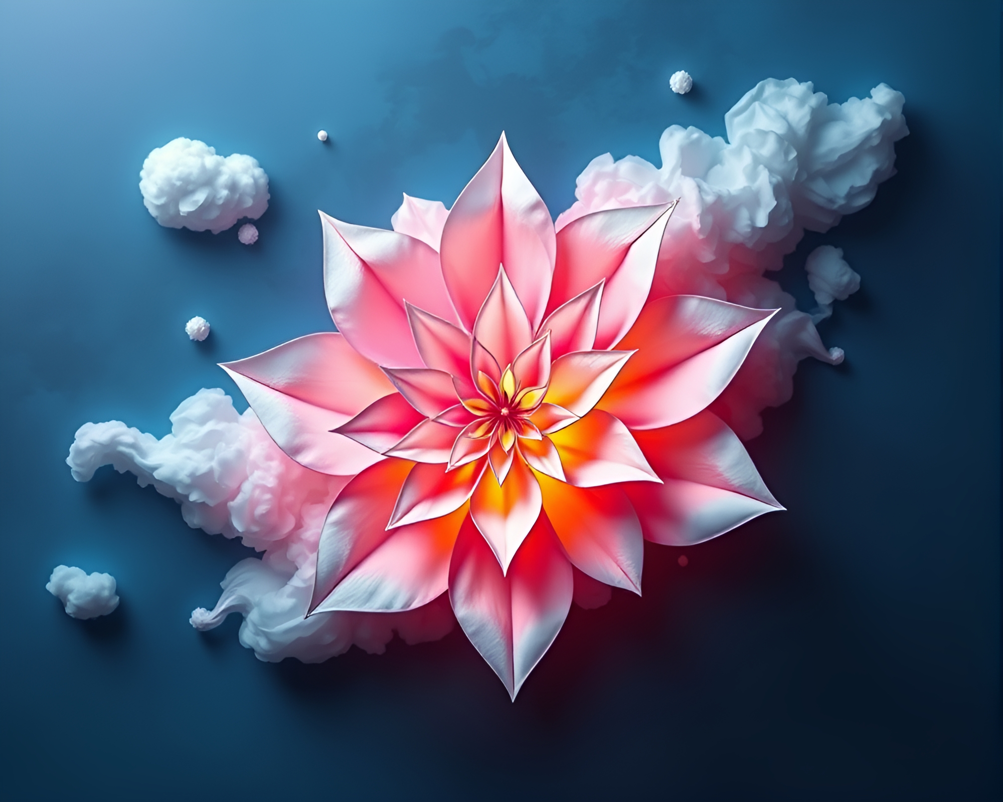 Explosion Cloud Origami Flower: A Tempera Painting – free AI stock image