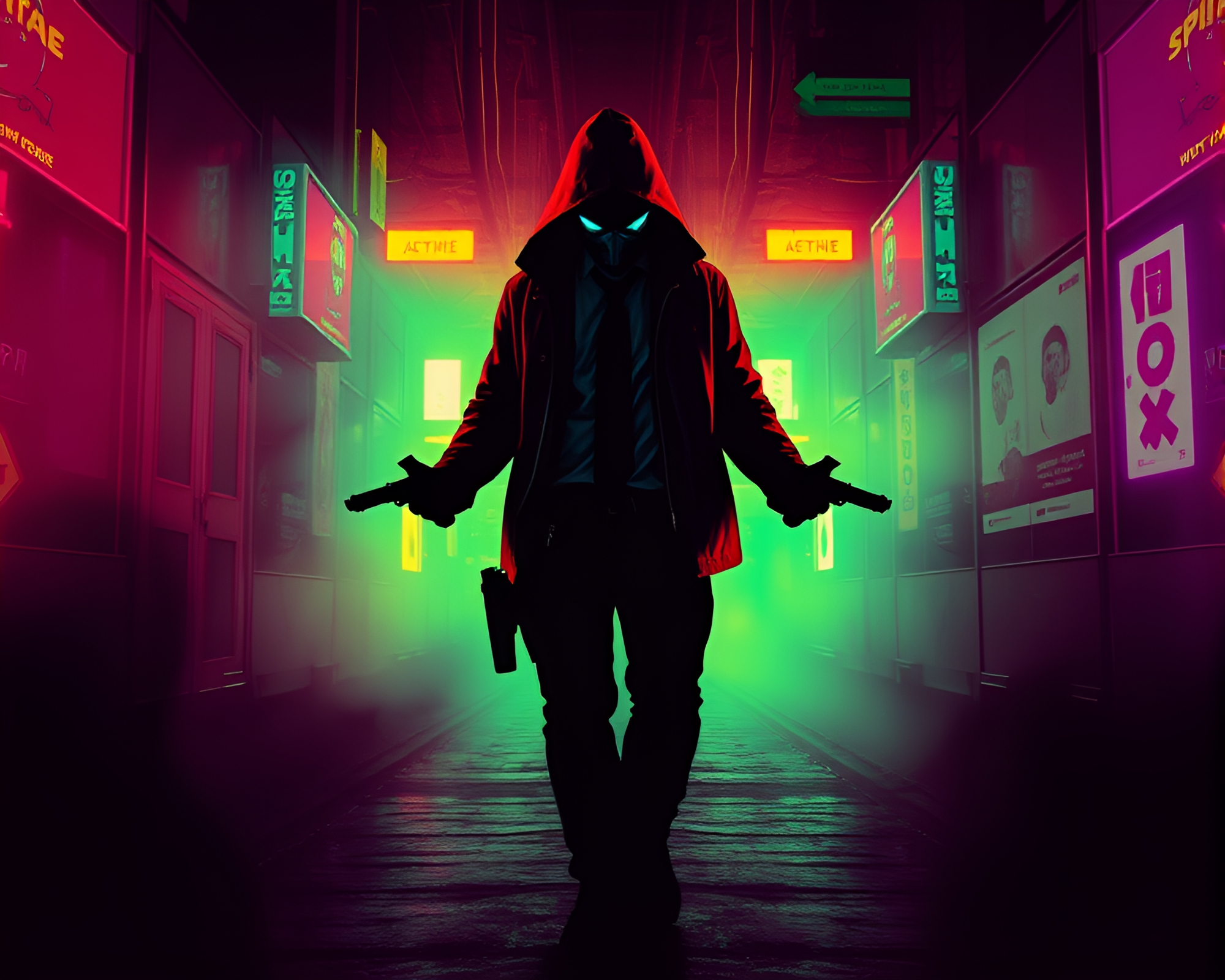 Triadic Cyberpunk Vigilante in Asymmetrical Balance – free AI stock image