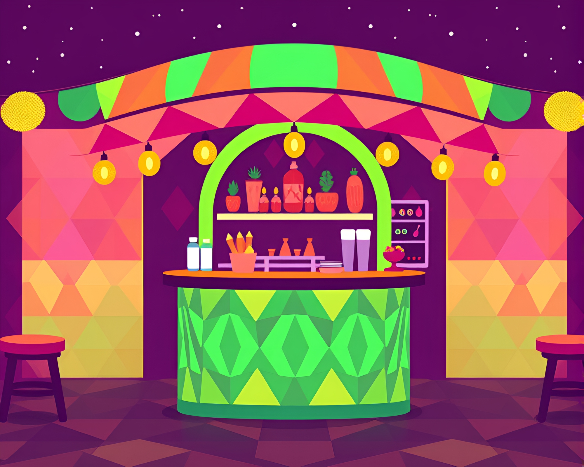 Vibrant Taco Stand With Aurora Geometric Patterns – free AI stock image