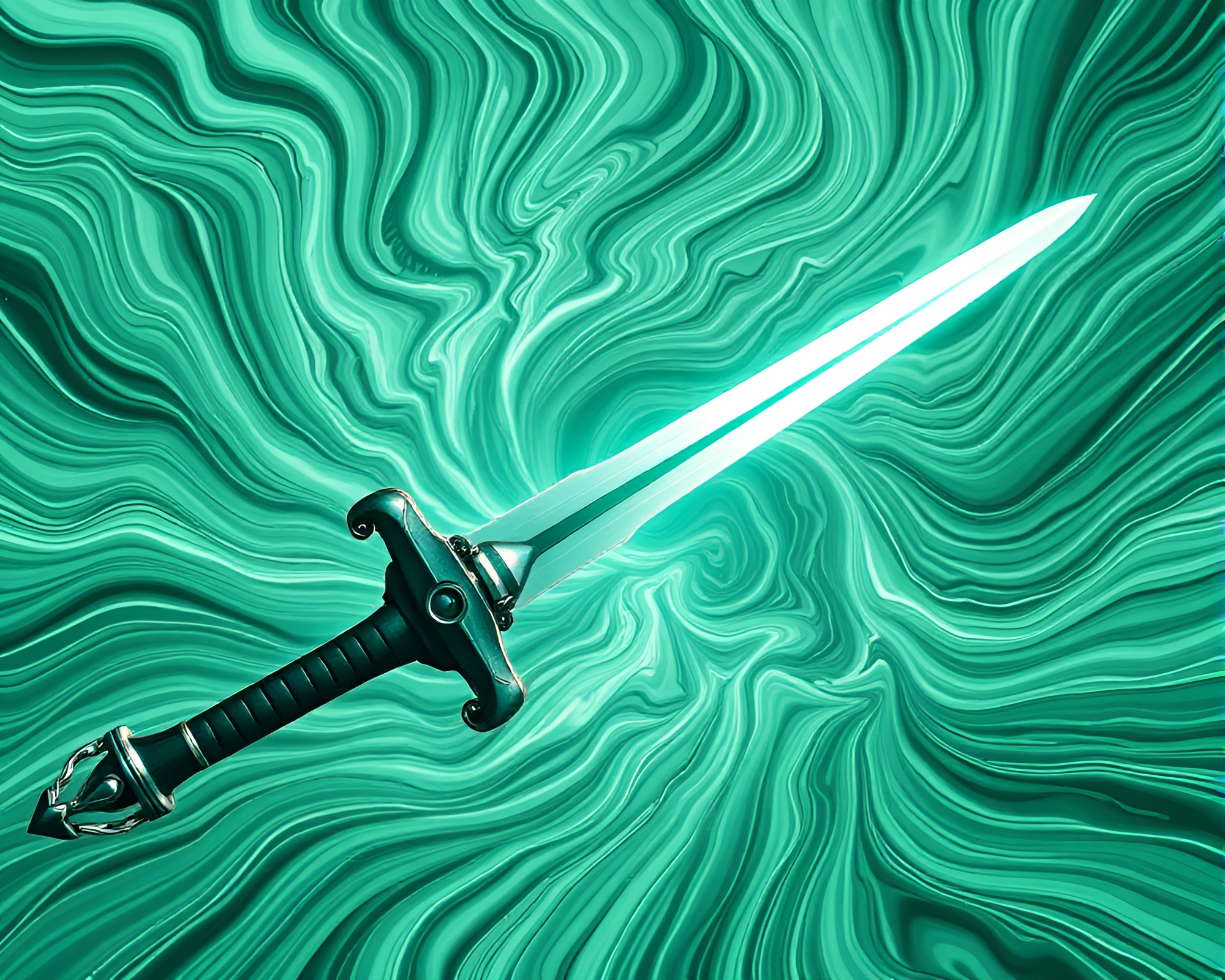 Swirling Sword Vortex in Mint Green Op Art – free AI stock image