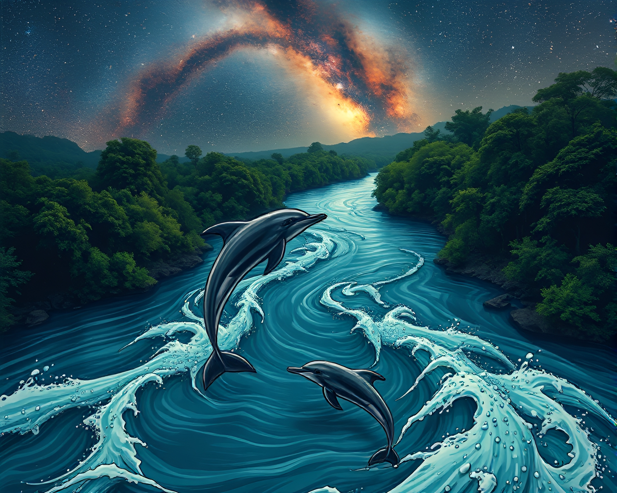 Amazon River Dolphin under Milky Way in Comic Book Style – free AI stock image