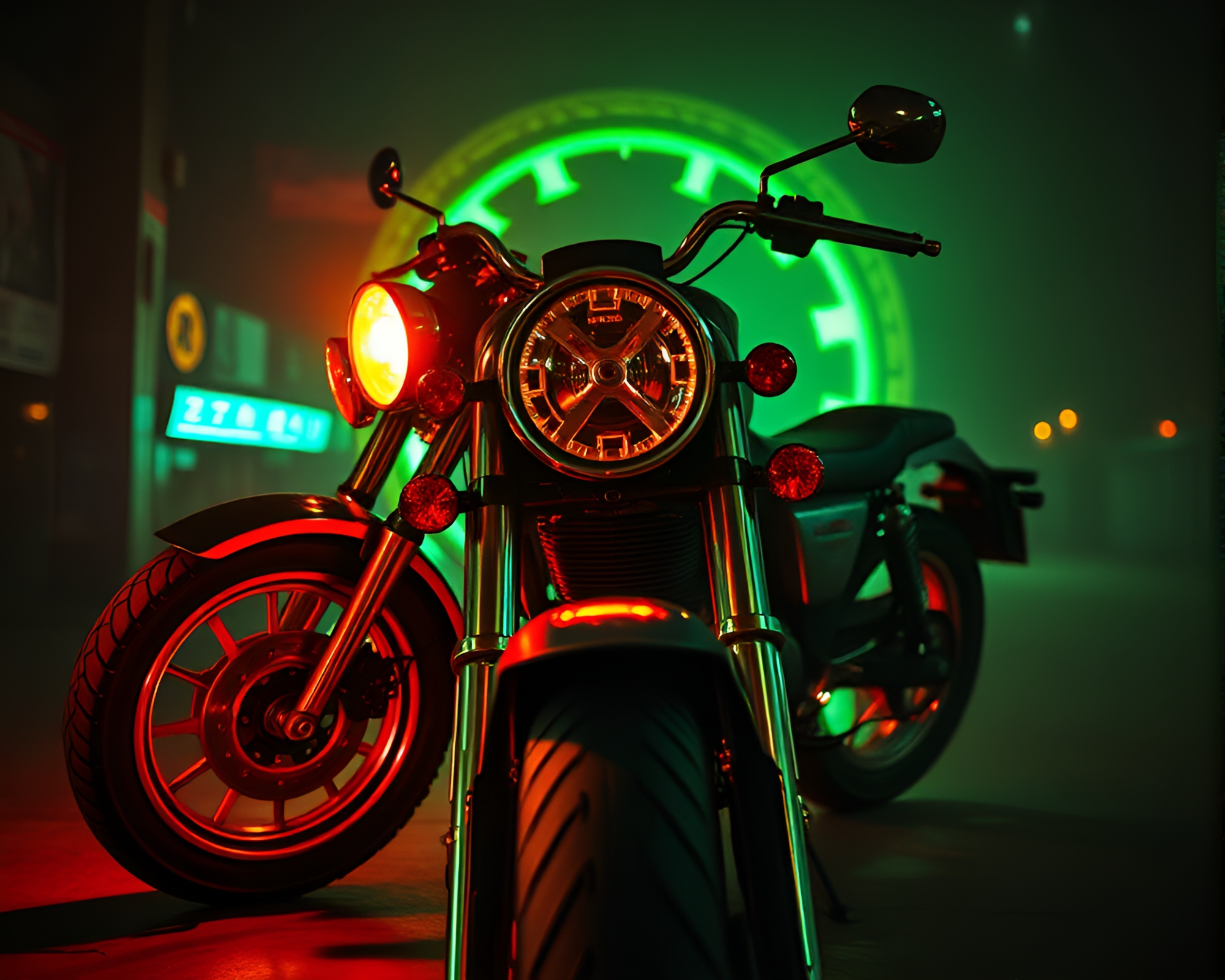 Retro Futurism Motorcycle Sorcery Glow – free AI stock image
