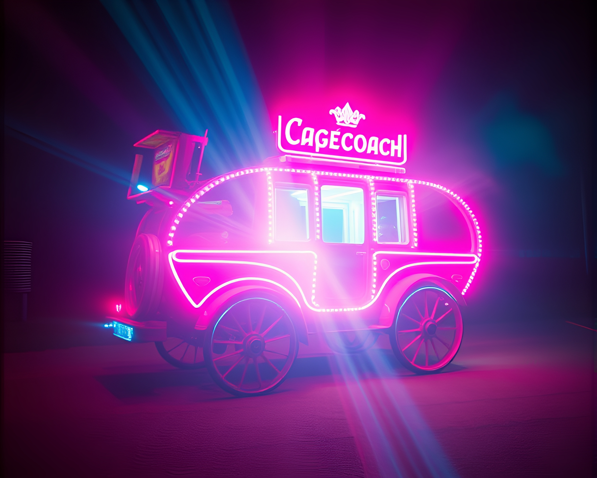 Neon Stagecoach: Motion Capture Retrowave Scene – free AI stock image