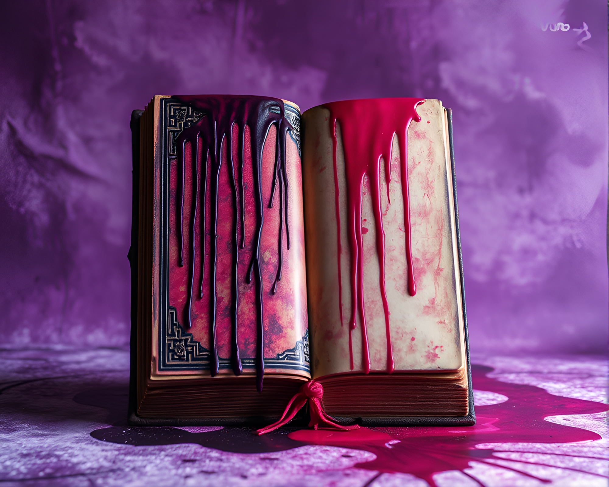 Enchanted Book with Necromantic Shade Spray Paint Drips – free AI stock image