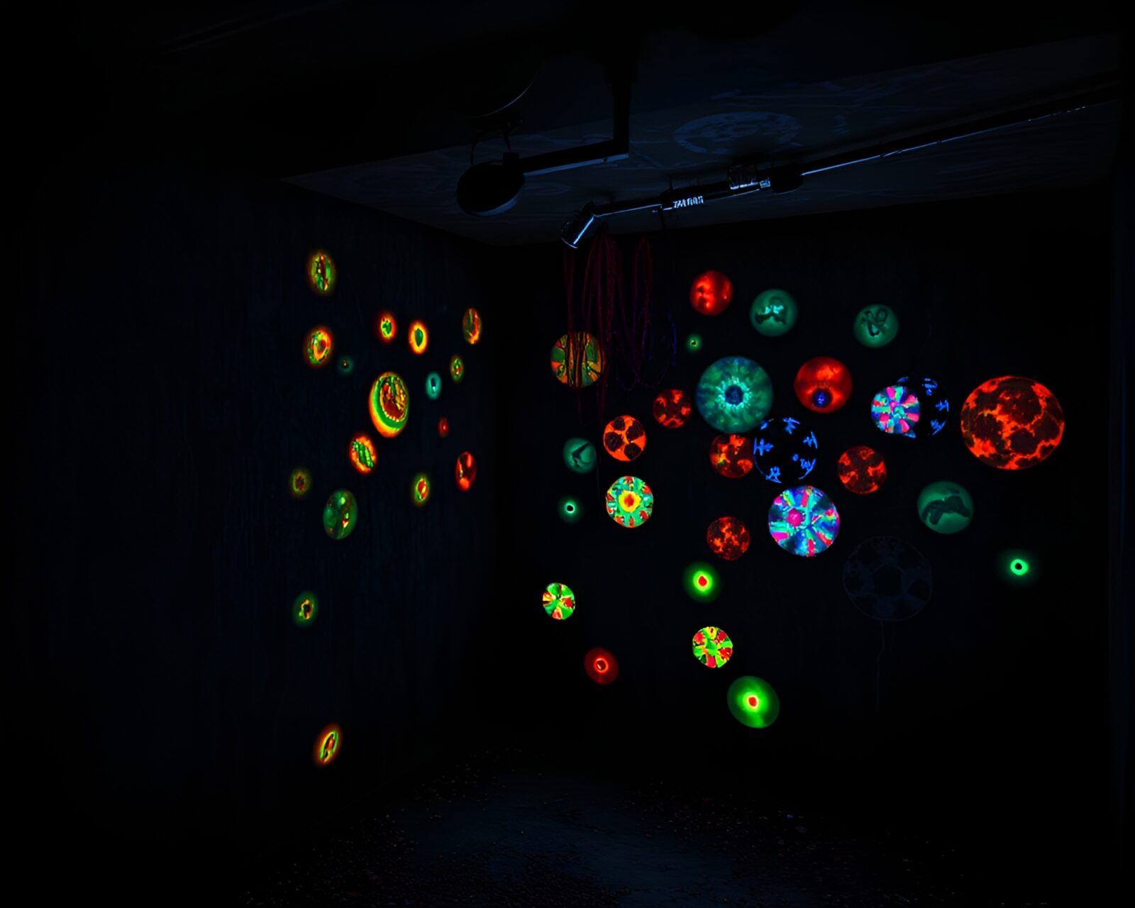 Basement gloom with holographic mixed media art
