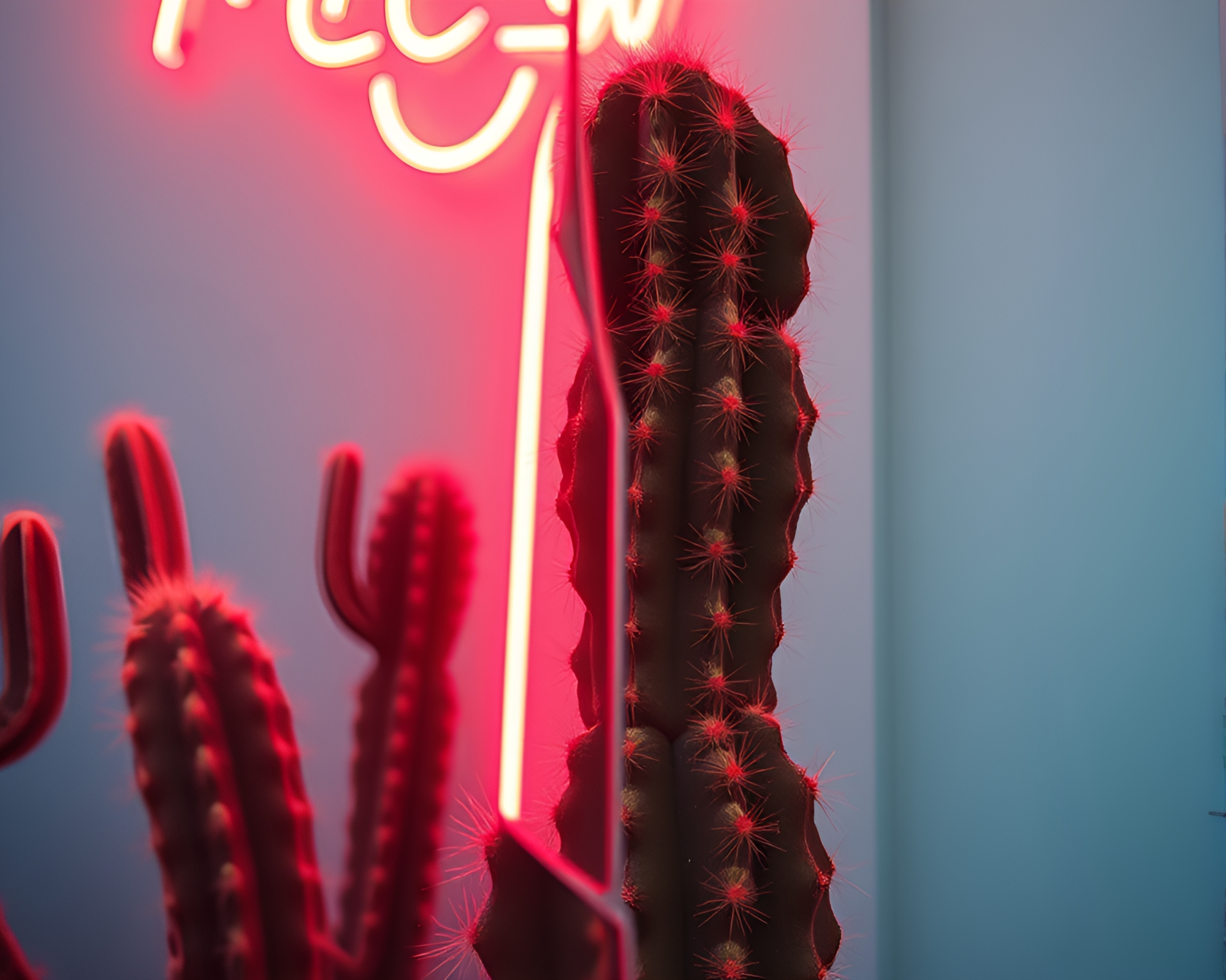 Neon Cactus Reflection in Mirror Shard, HDR Photography – free AI stock image