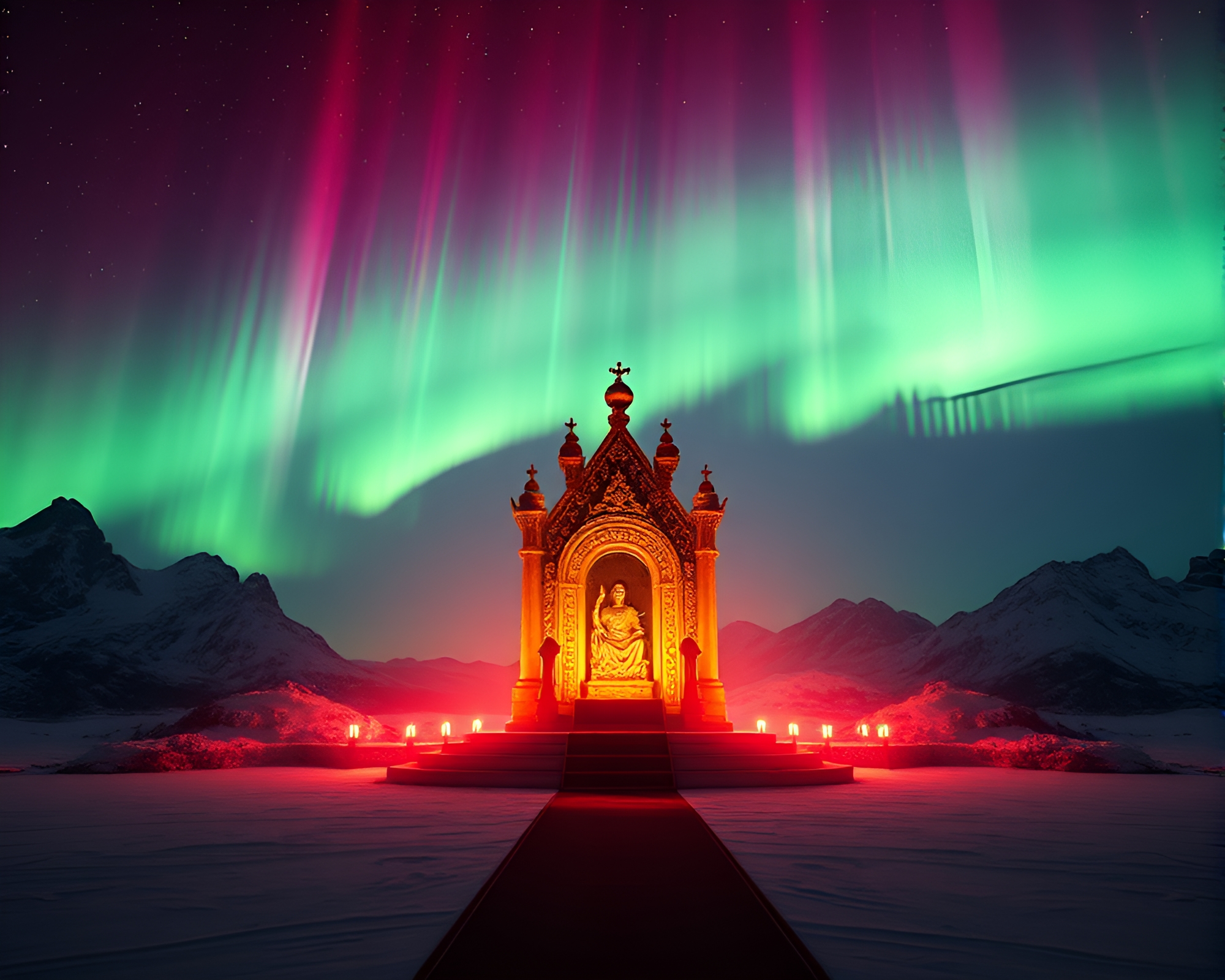 Aurora Throne Room with Calligraphy Film Burns – free AI stock image