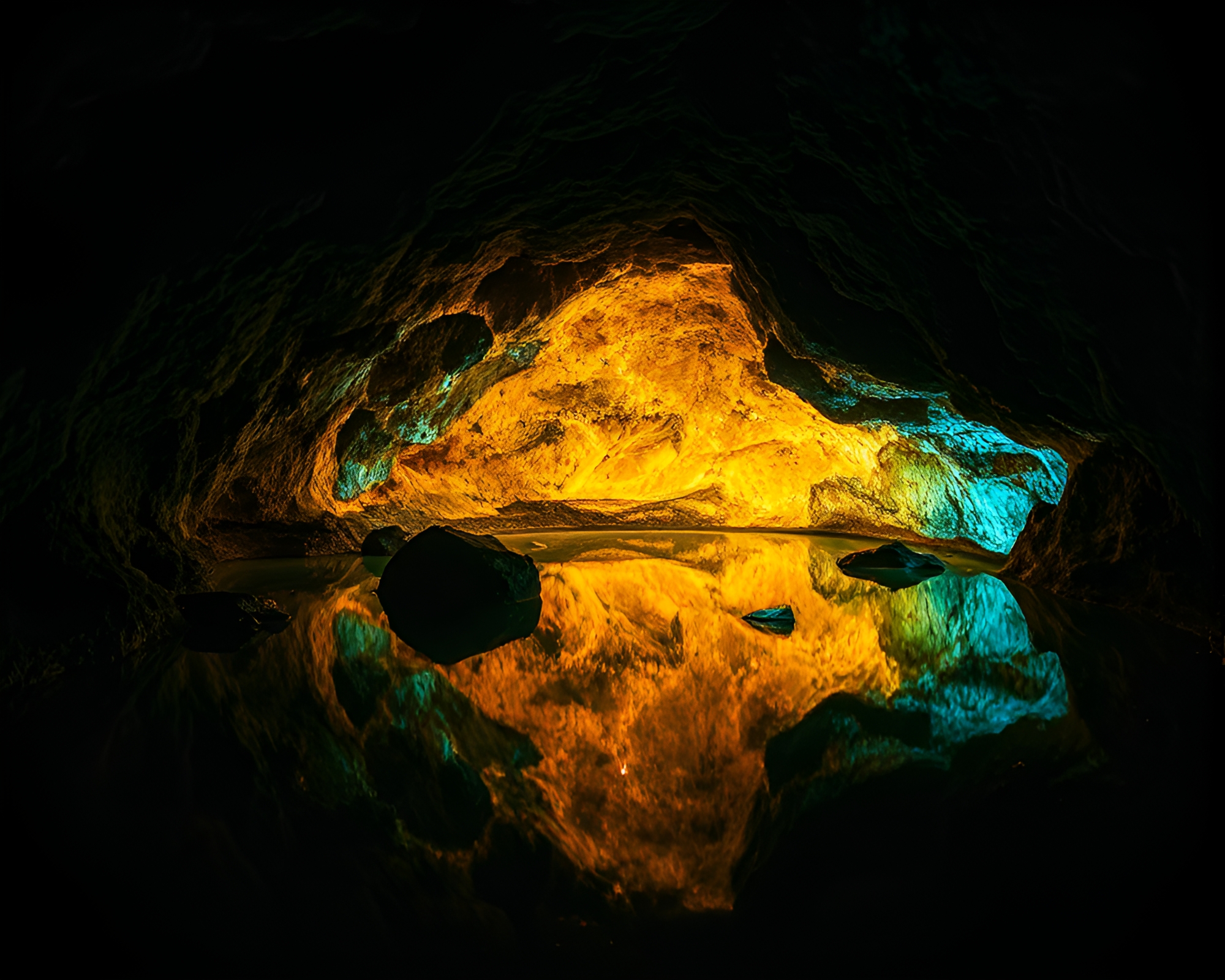 Firefly Glow in Neon Cave Painting – free AI stock image