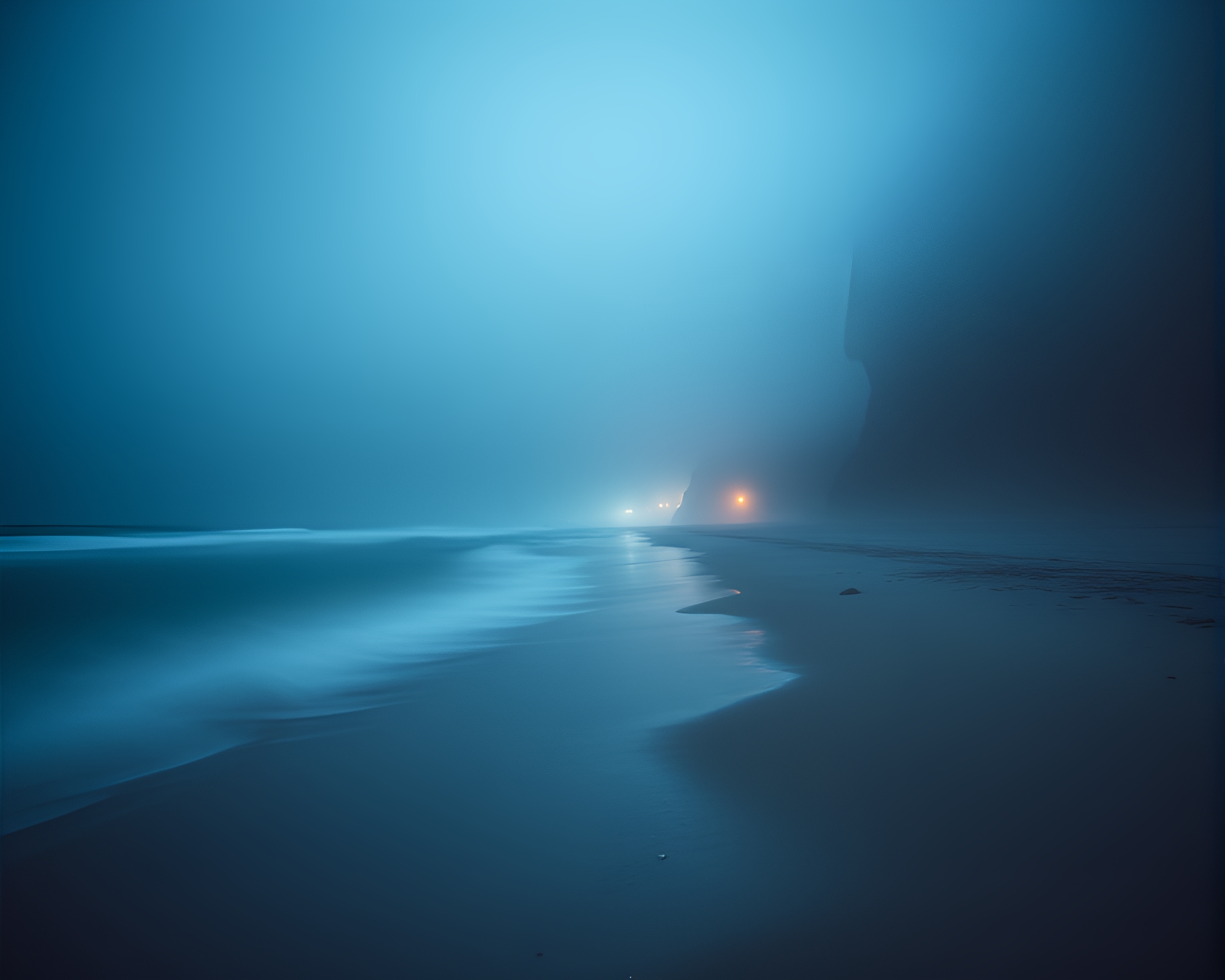 Mystical Glow-in-the-Dark Beach Fog Bank – free AI stock image