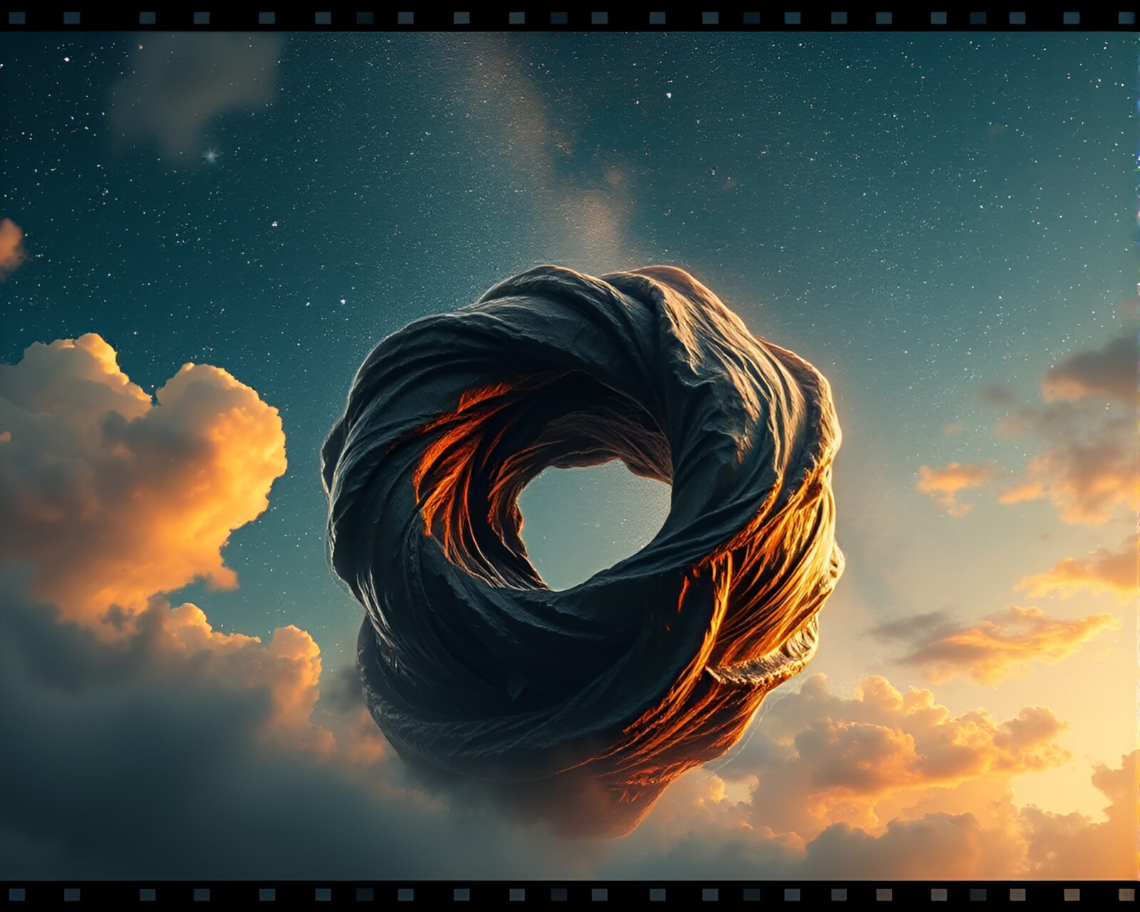Fantastical scene of time vortex under starlit sky