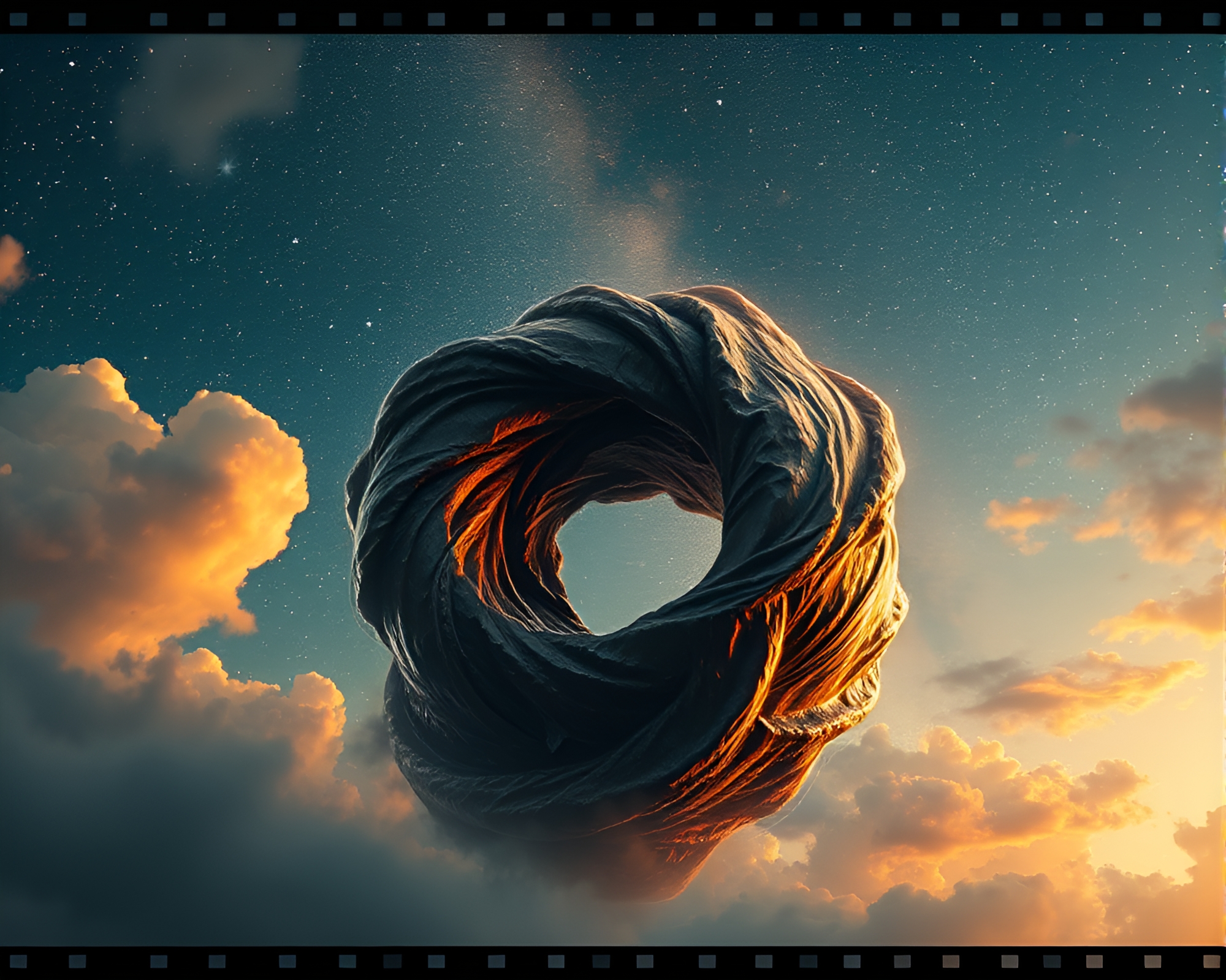 Time Vortex Journey in Starlit Bronze Film Strip – free AI stock image