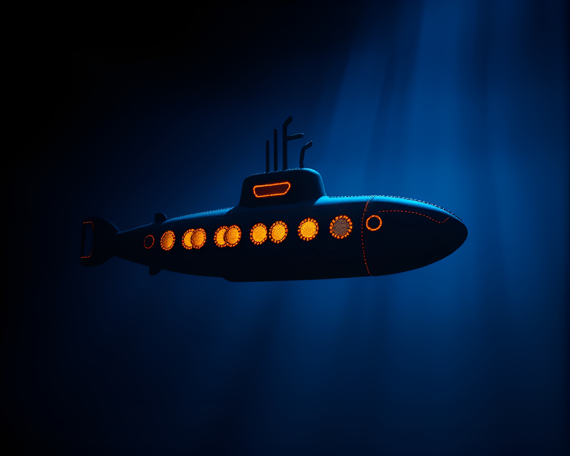 Submerged Embroidered Submarine Silhouette Artwork – free AI stock image