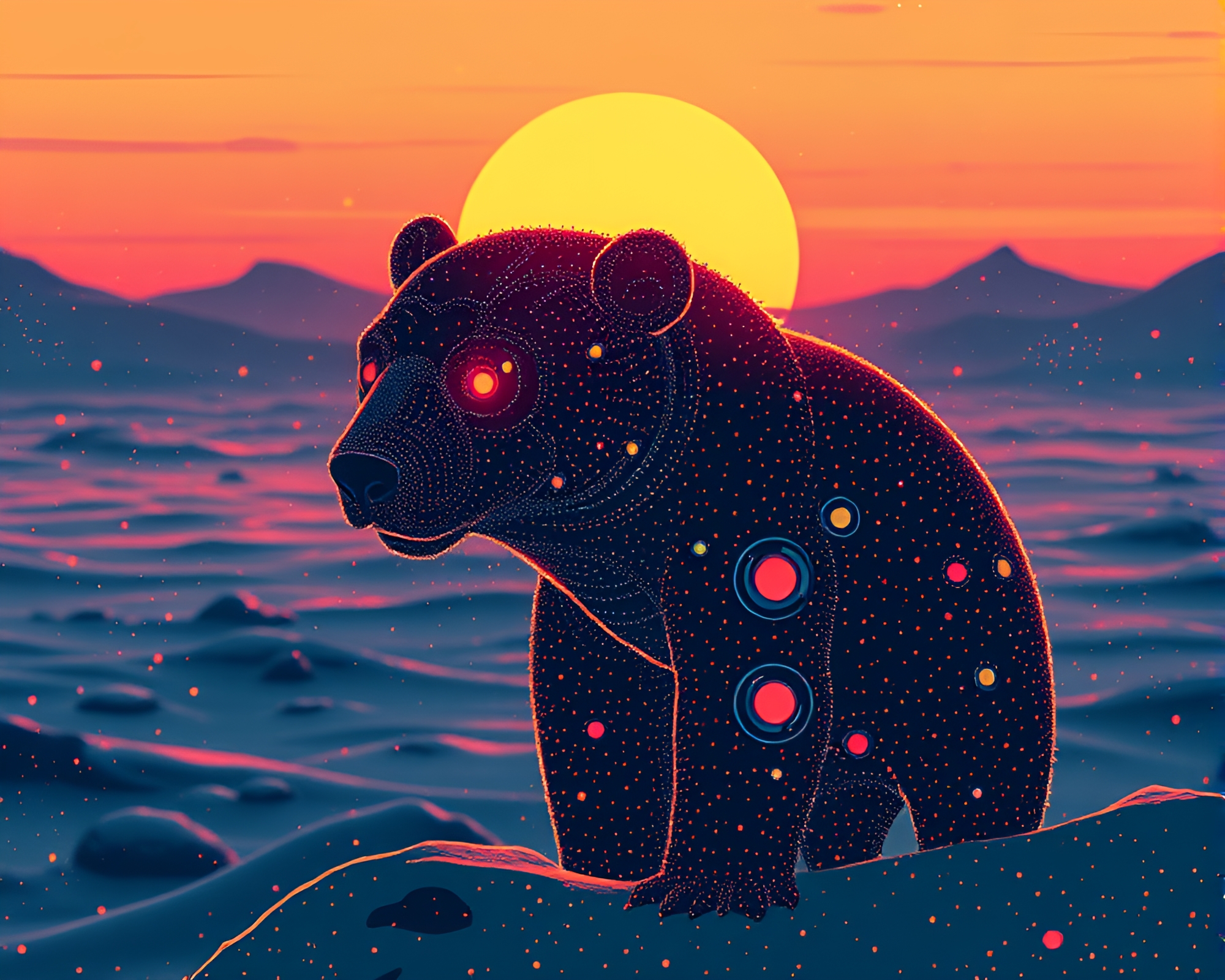Cyborg in Polar Twilight Technical Illustration – free AI stock image