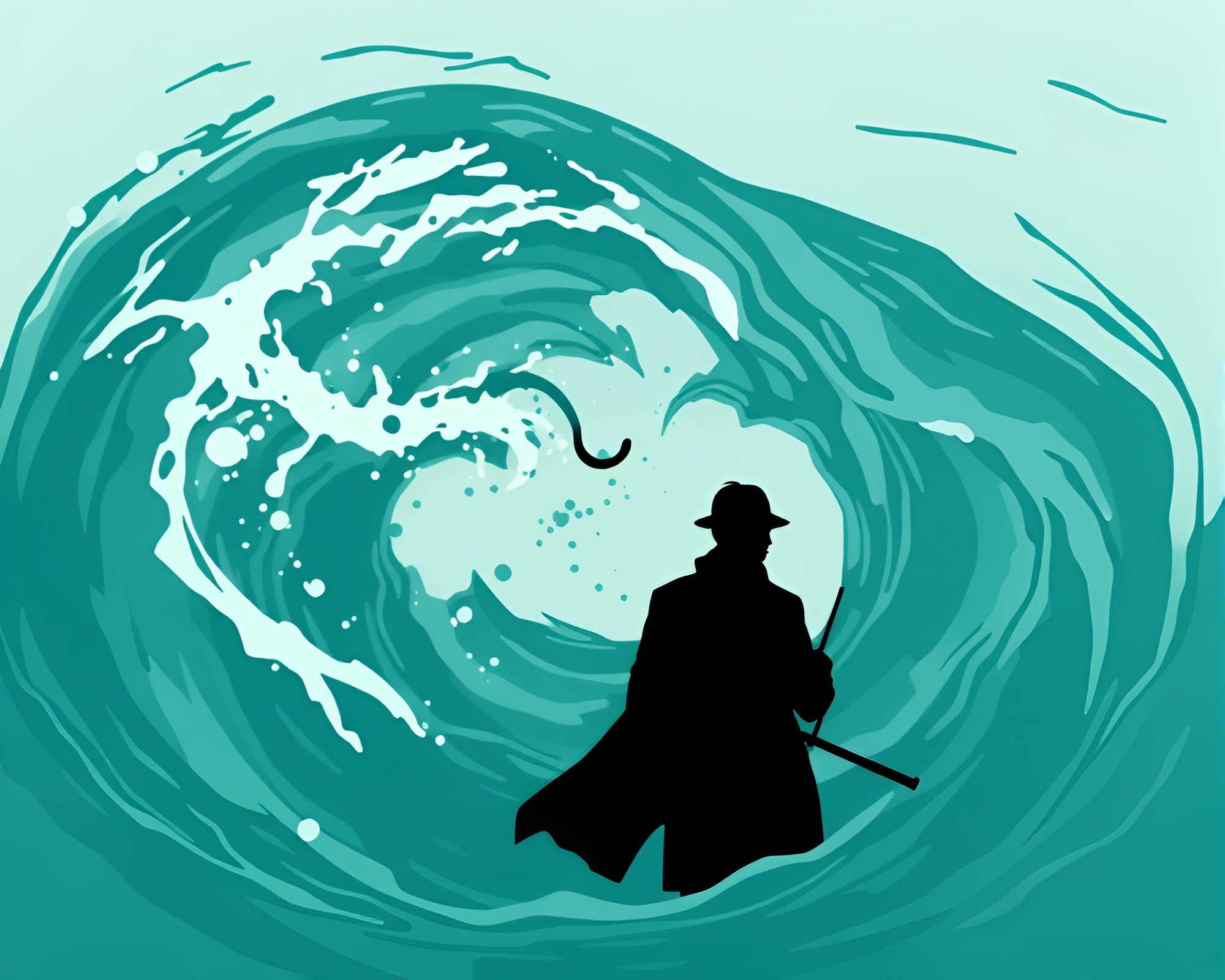Sherlock Holmes in Teal Water Whirlpool Toon – free AI stock image
