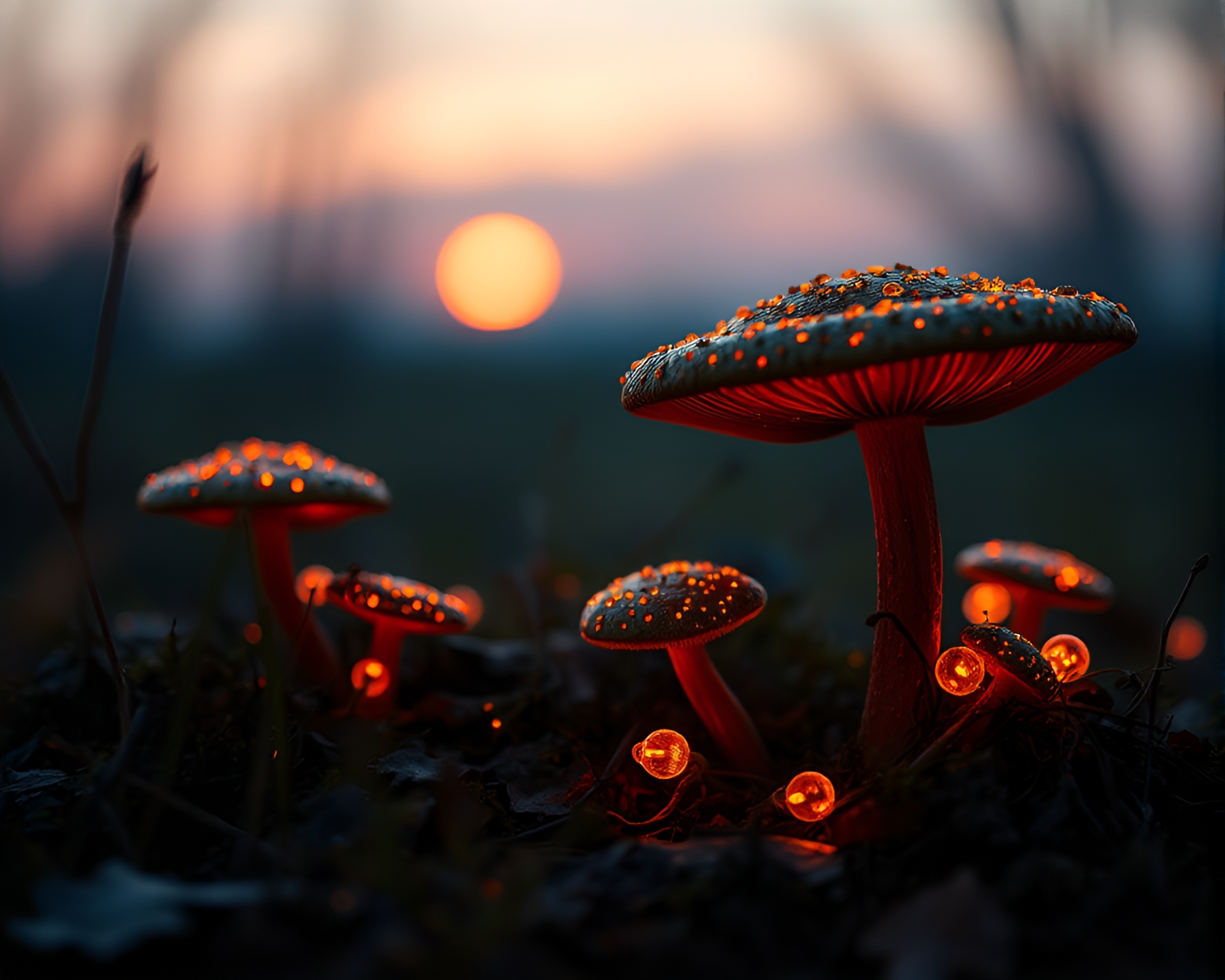 Bronze Fungi Glow in Glitch Art Twilight – free AI stock image