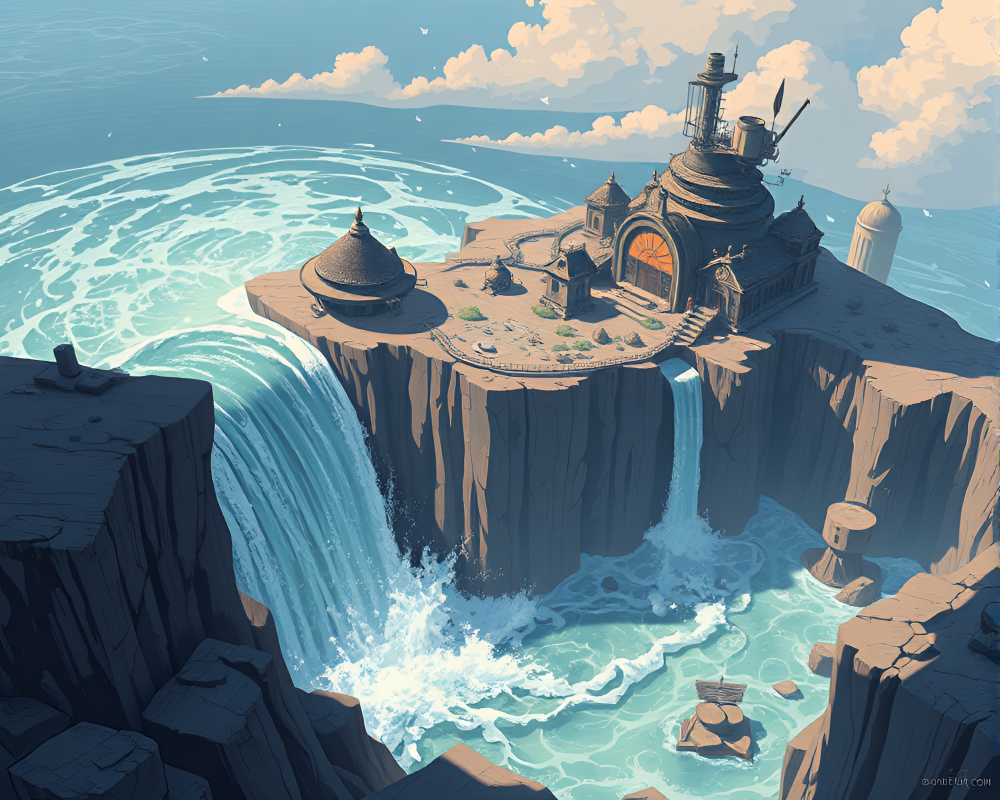 Steampunk Virtual Reality Hub at Cliffside Shadow – free AI stock image