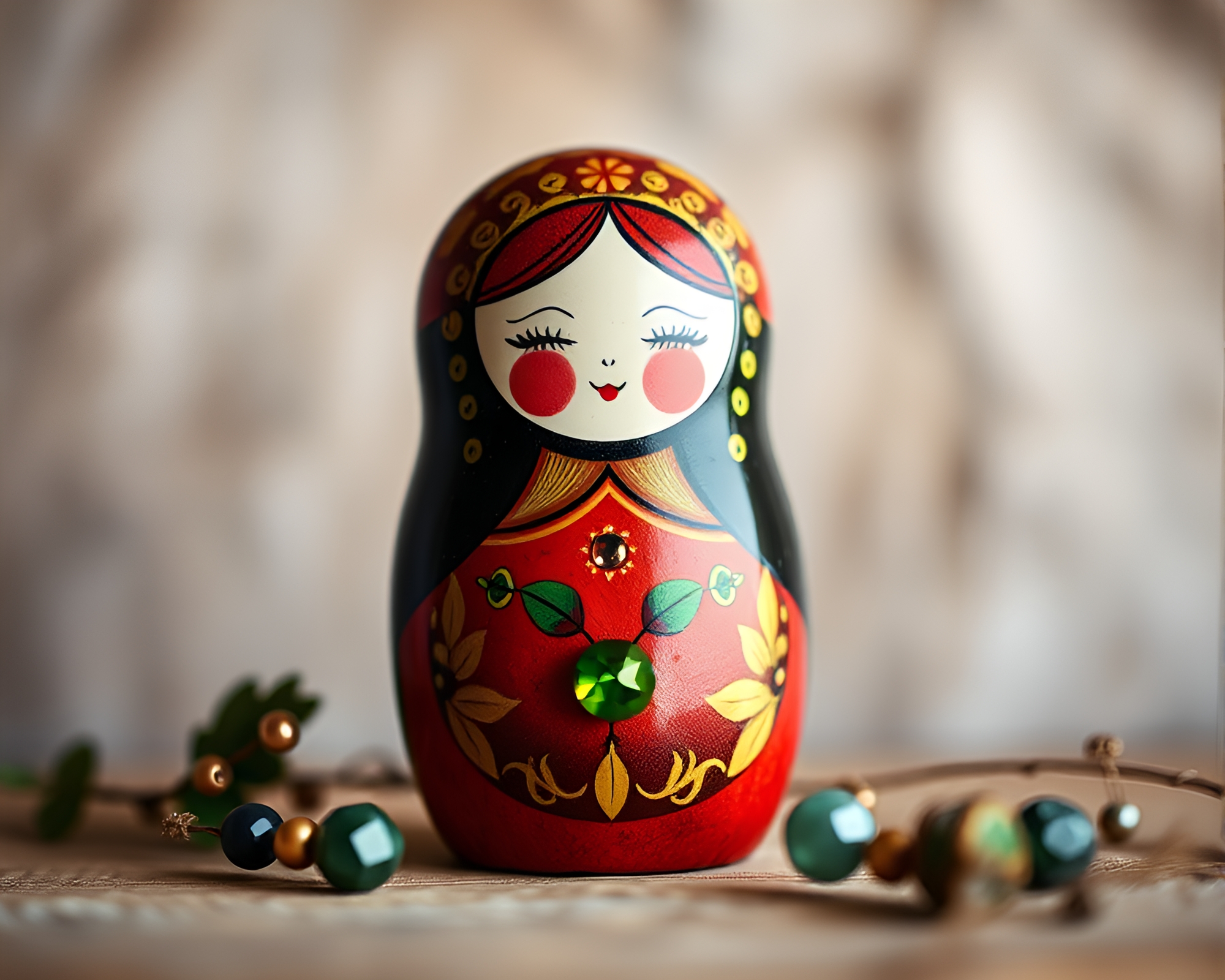 Enchanting Matryoshka Doll in Jeweled Surroundings – free AI stock image