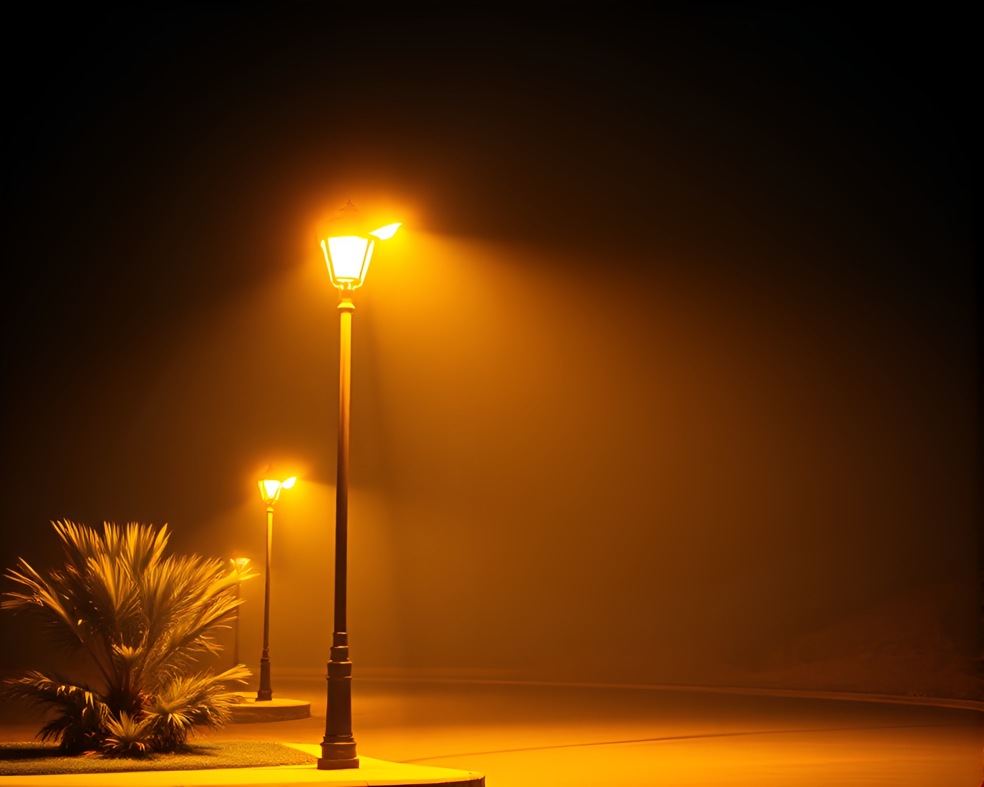 Minimalist Oasis: Streetlamp Glow Serenity – free AI stock image