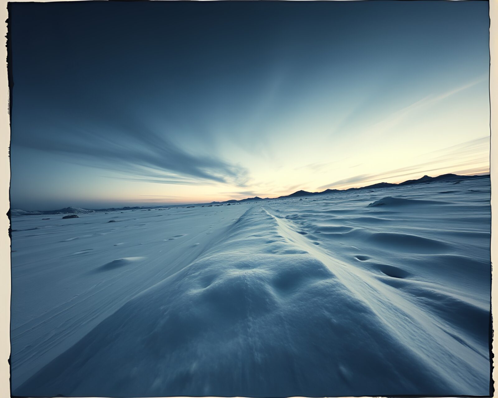 Ethereal ink calligraphy glowing under polar twilight lighting