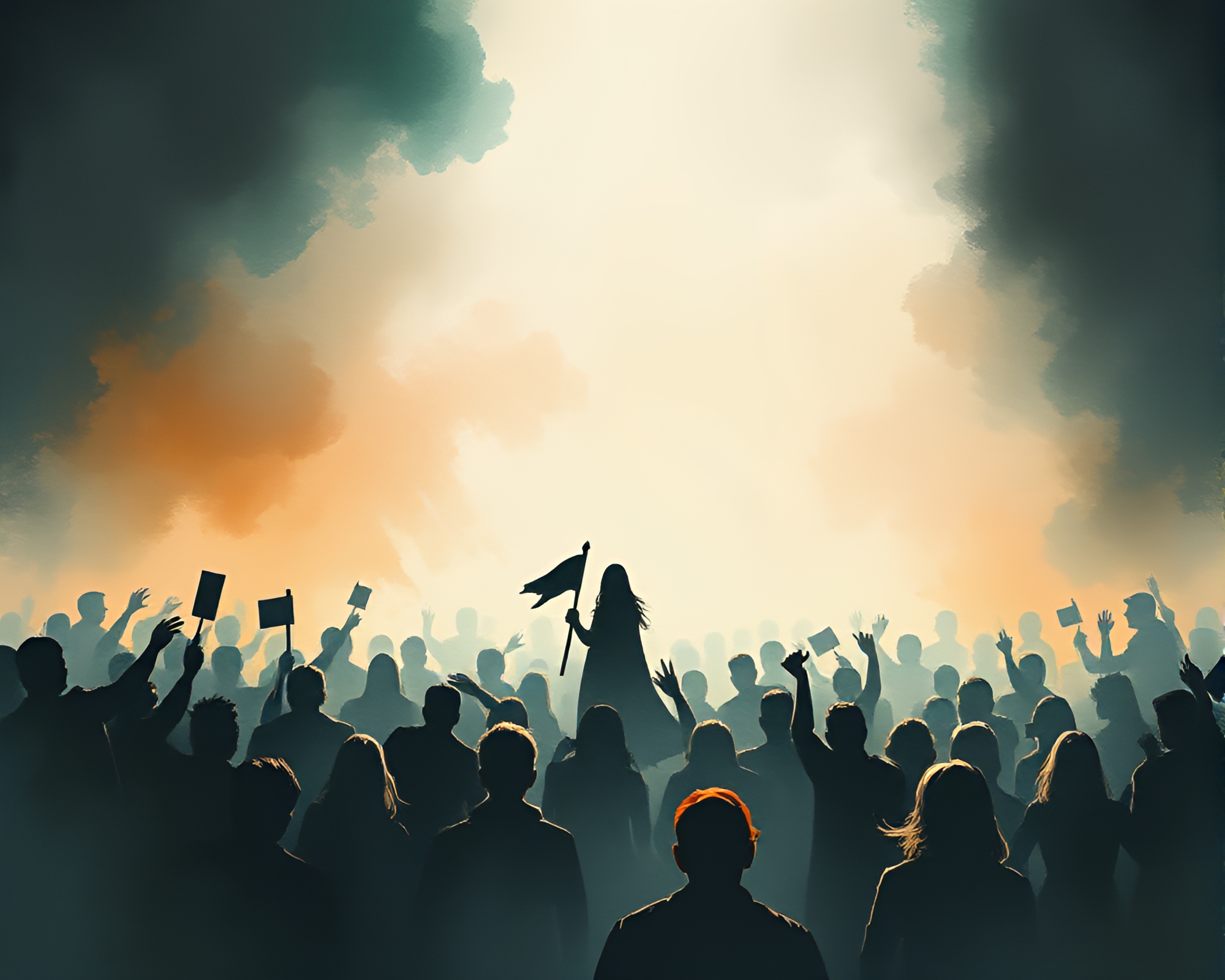 Enigmatic Siren in Shadowed Crowd Silhouette – free AI stock image