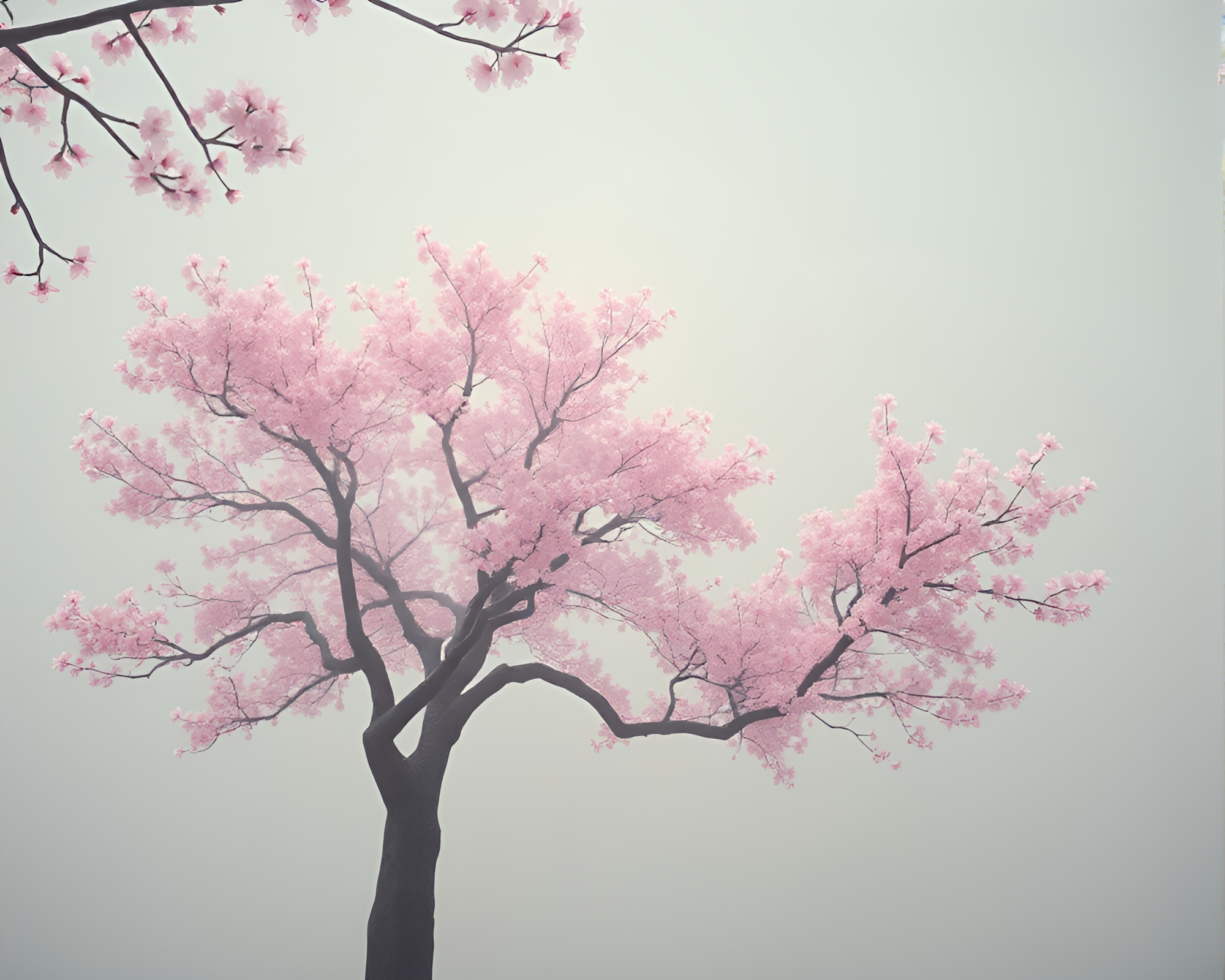 Cherry Blossom Tree in Low-Poly Foggy Elegance – free AI stock image