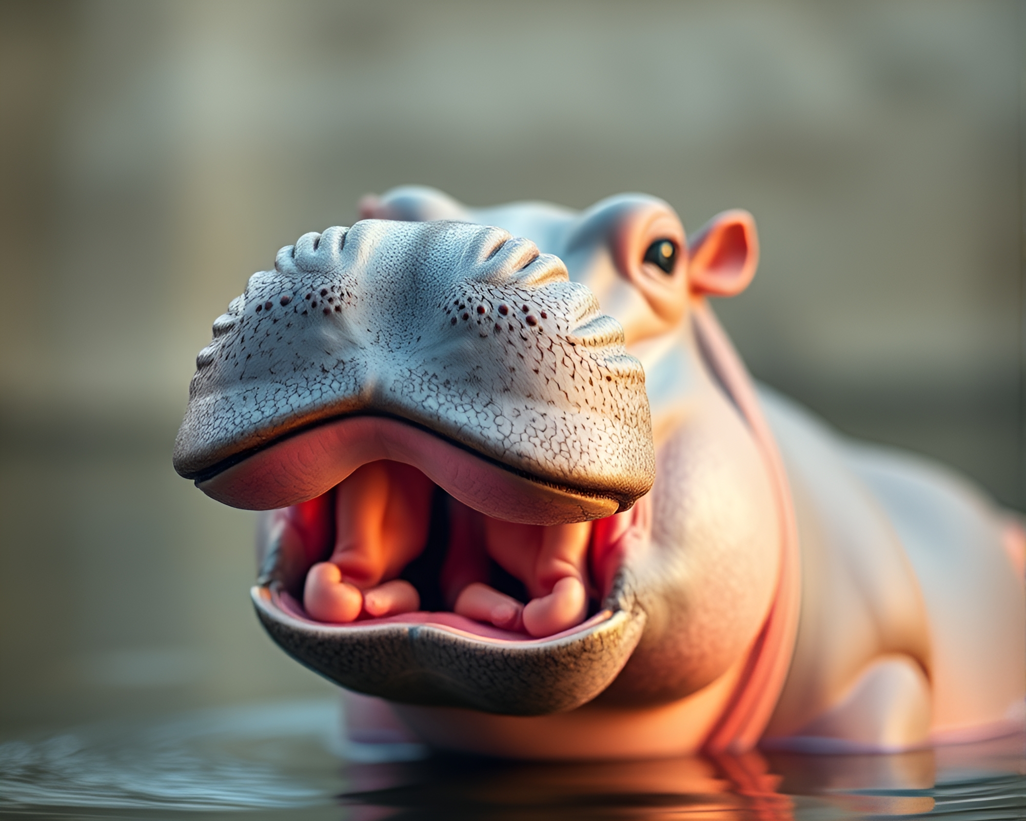 Split Focus Diopter Hippopotamus Line Art with Pastel Gradient – free AI stock image