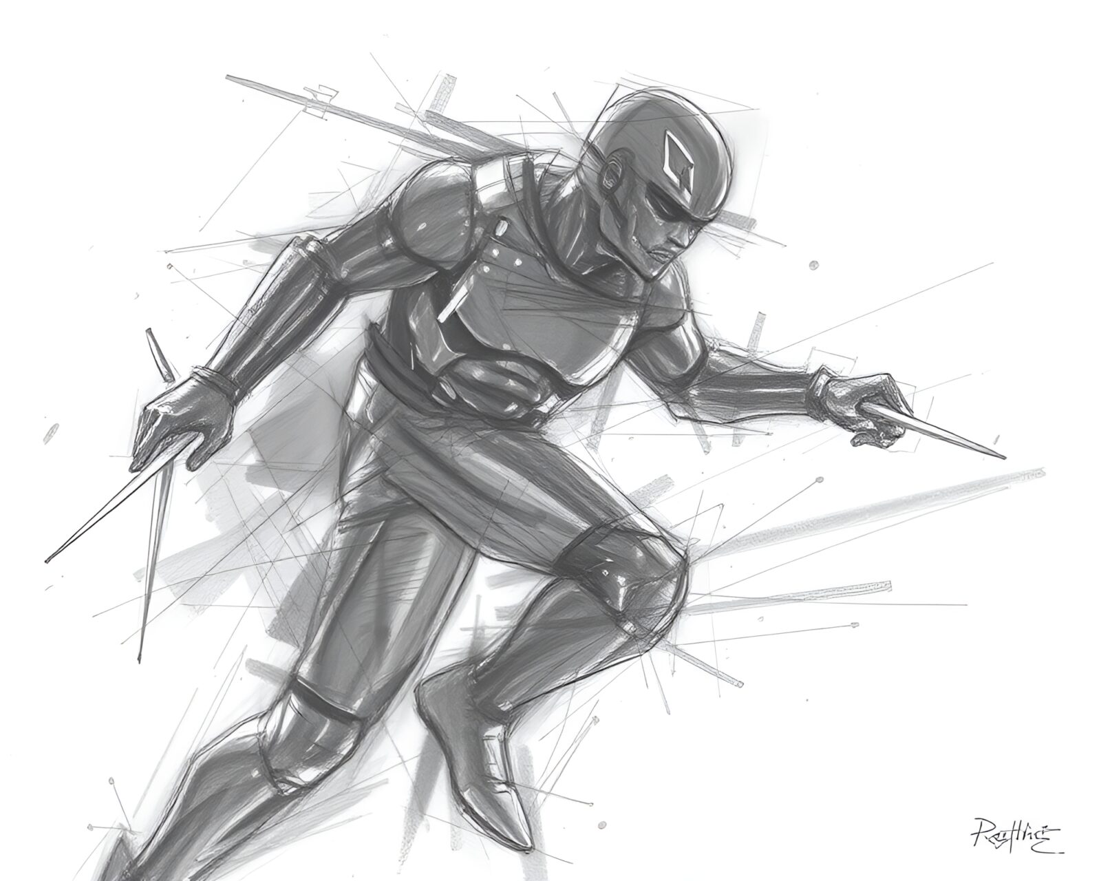 Backlit silhouette in a dynamic abstract pencil sketch