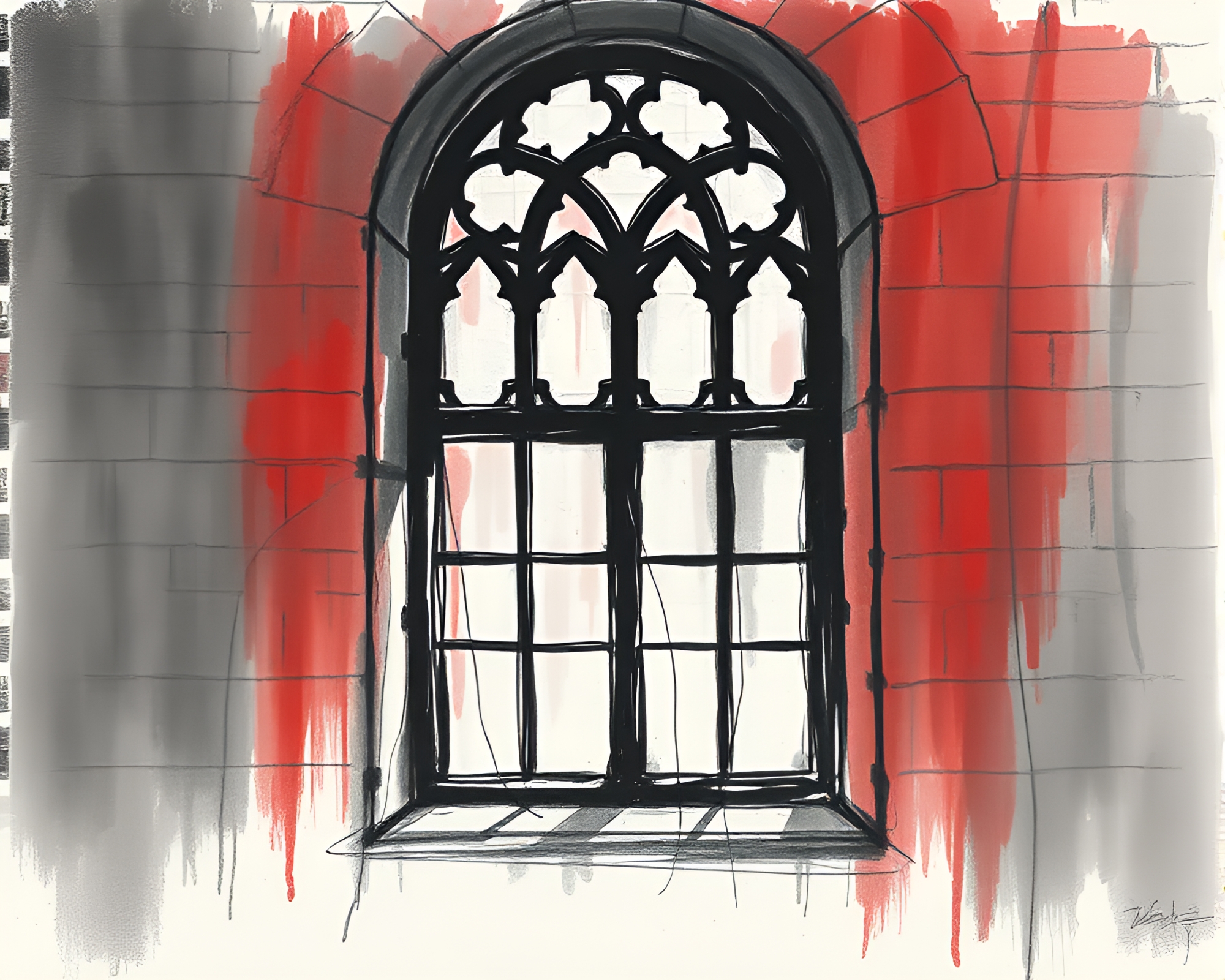 Ethereal Stained-Glass Light Leaks Brick Red Sketch – free AI stock image