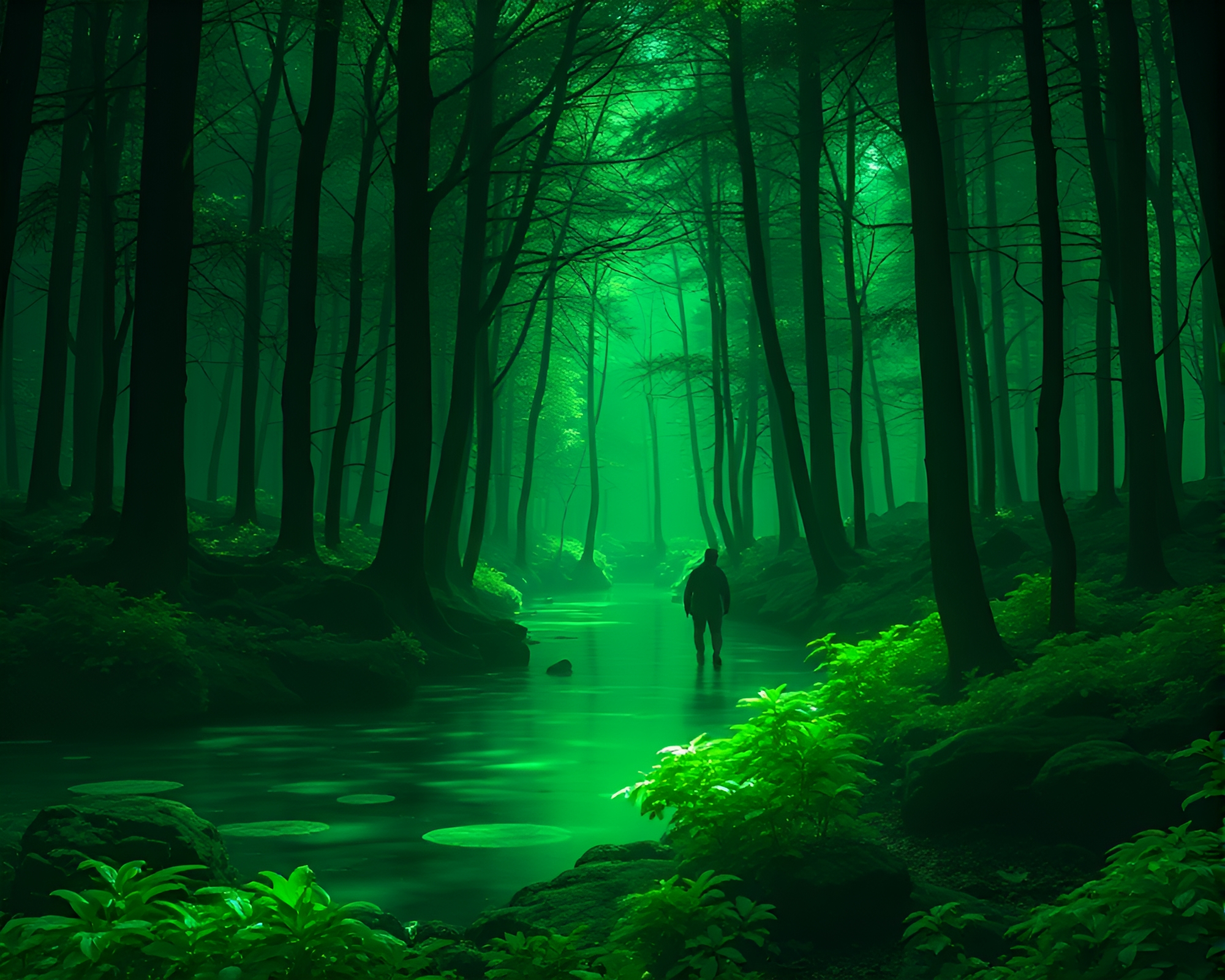 Underwater Dream: Enchanted Forest Green Toon Submersible – free AI stock image