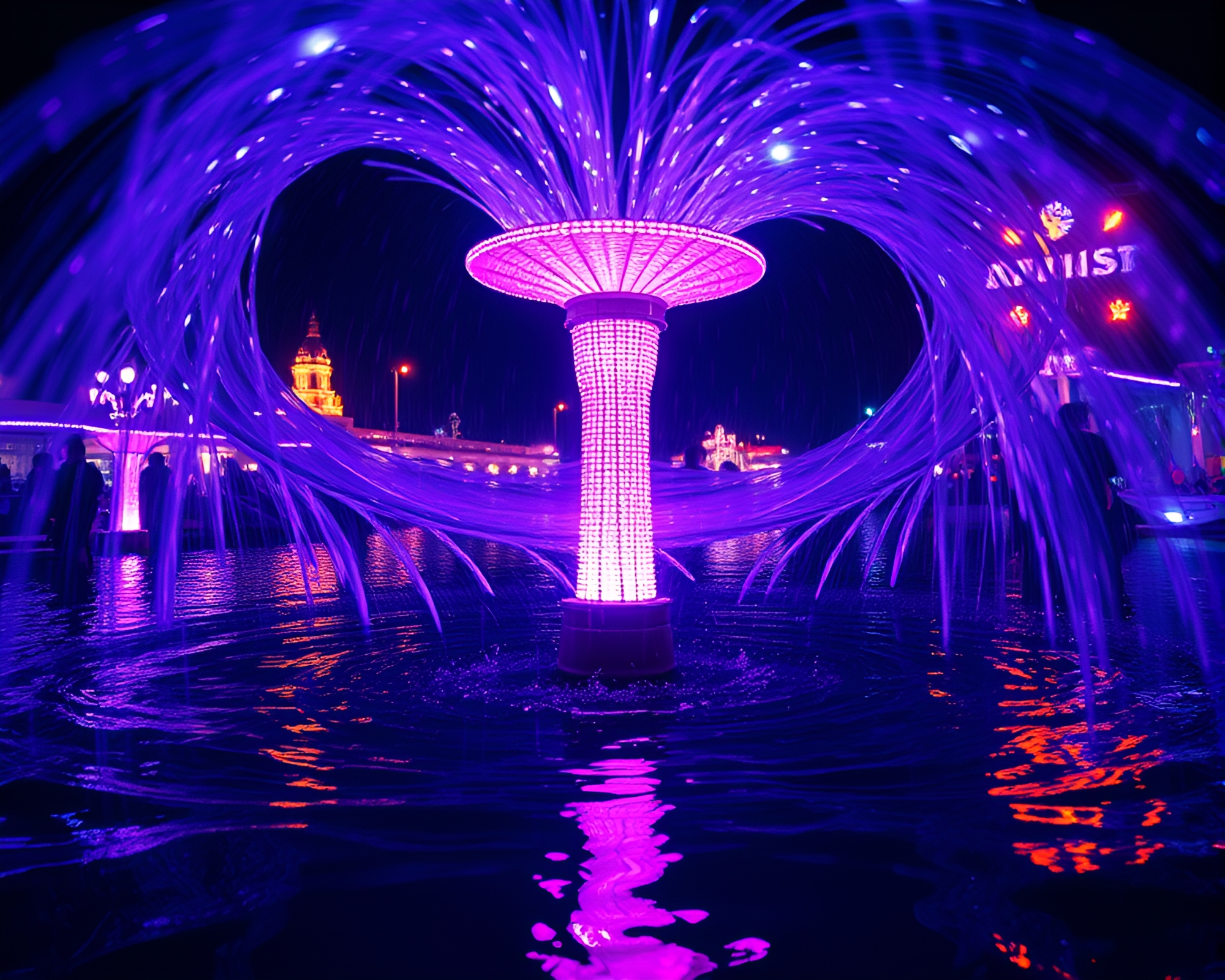 Enchanting Water Whirlpool Under Ultraviolet Carnival Lights – free AI stock image