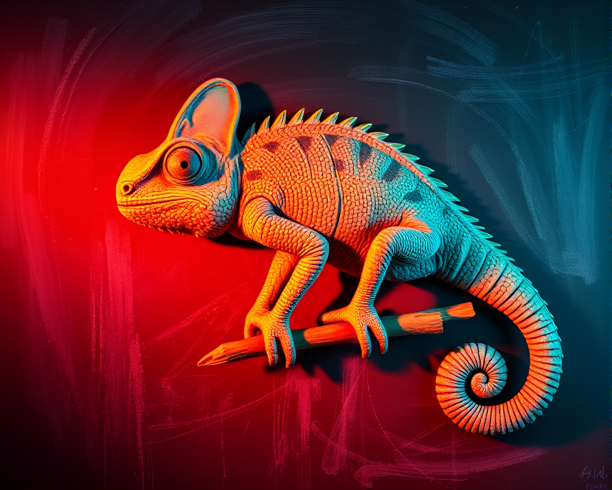 Colorful Chameleon in Theatrical Pop Art Lighting – free AI stock image