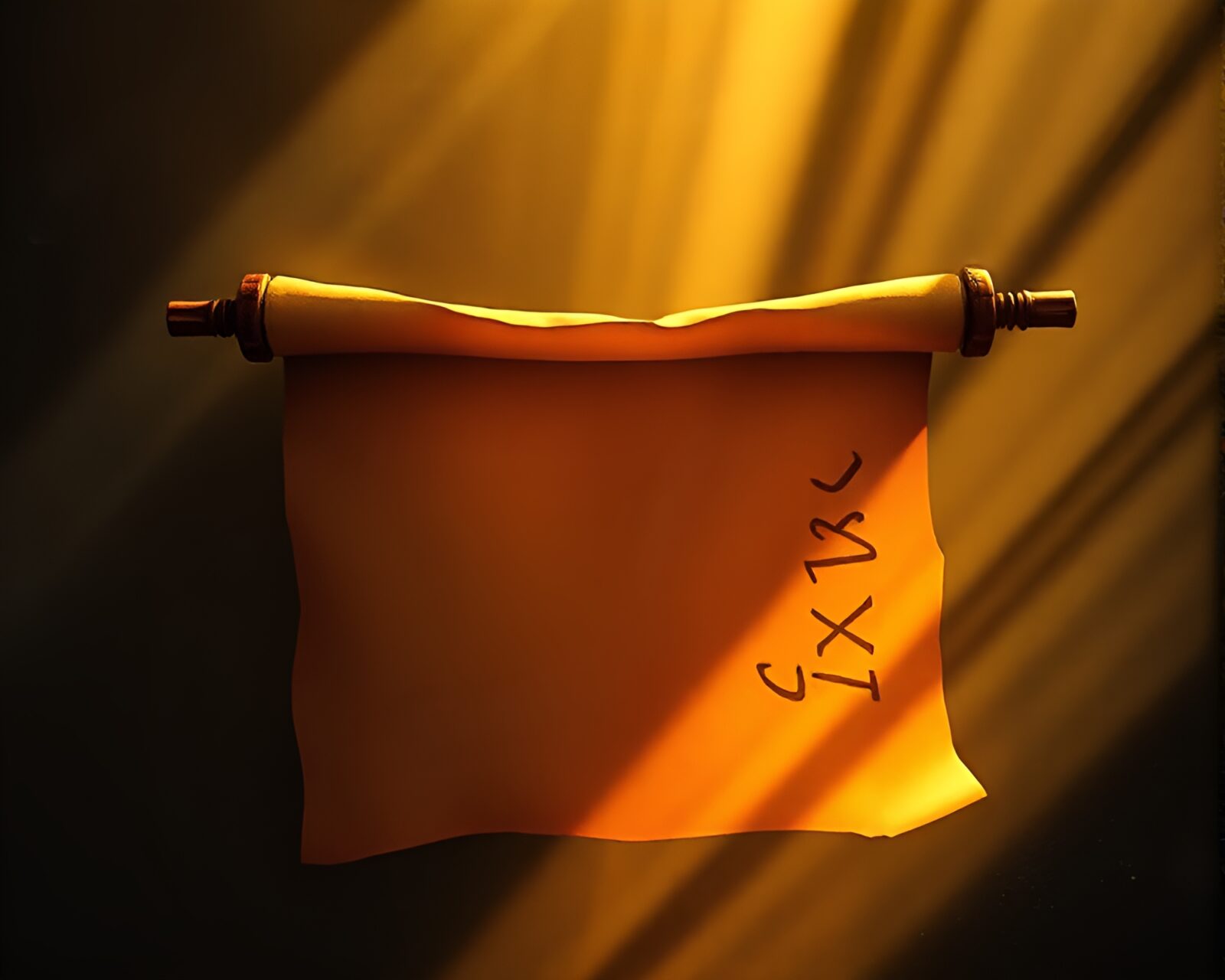 Ethereal sunbeam rays illuminating ancient scroll with zoom burst effect