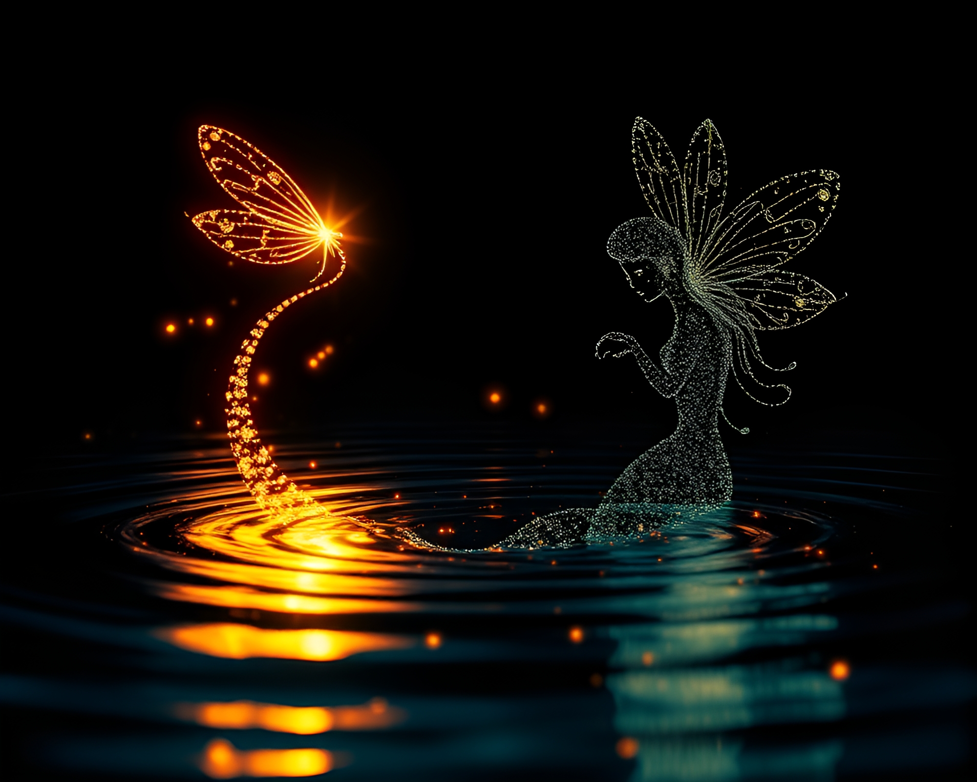 Mermaid Serenade in ASCII Water Distortion – free AI stock image