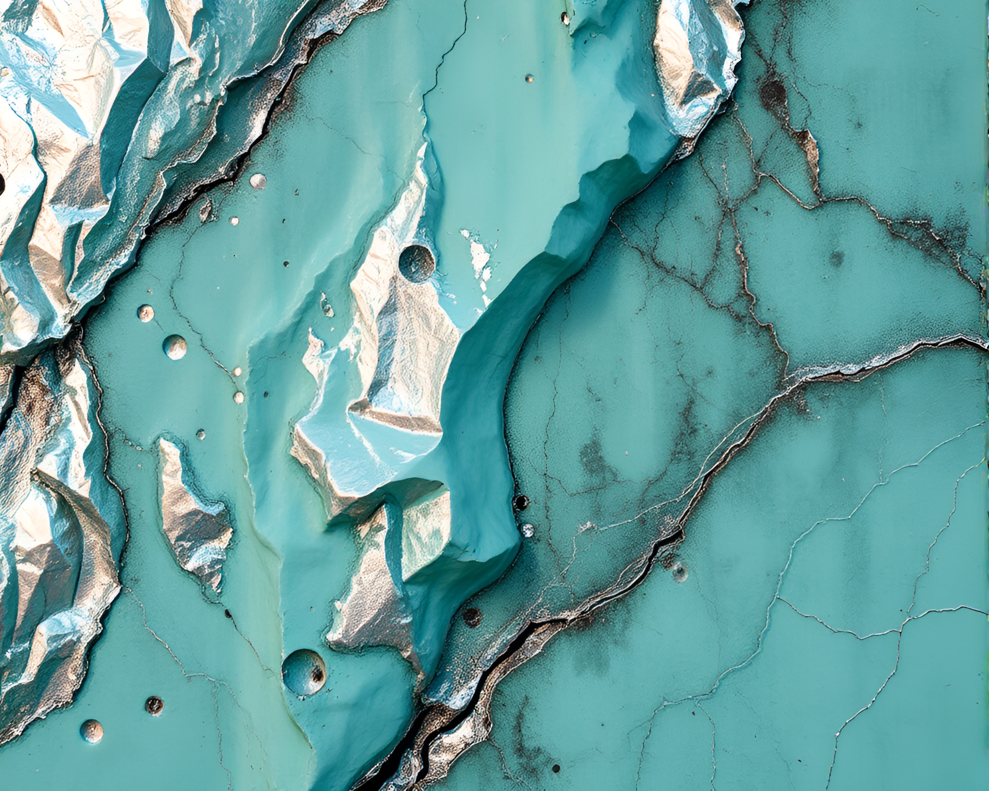 Mint Green Cybernetic Canyon with Silver Leaf Accents – free AI stock image