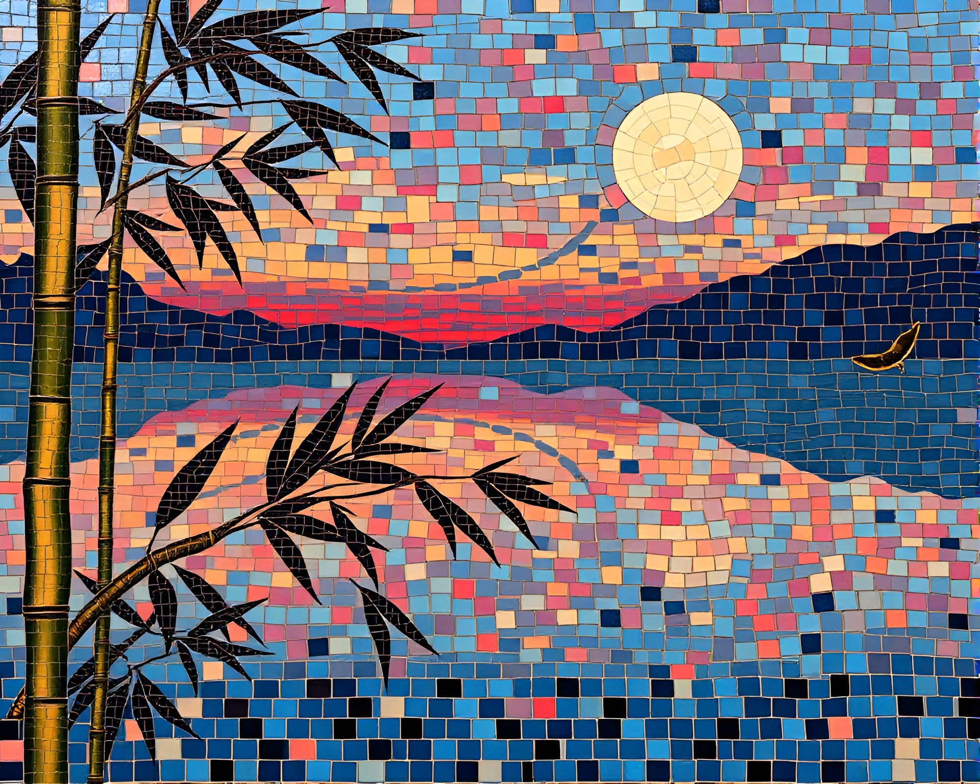 Surreal Bamboo Flute Dusk Mosaic Fantasy – free AI stock image