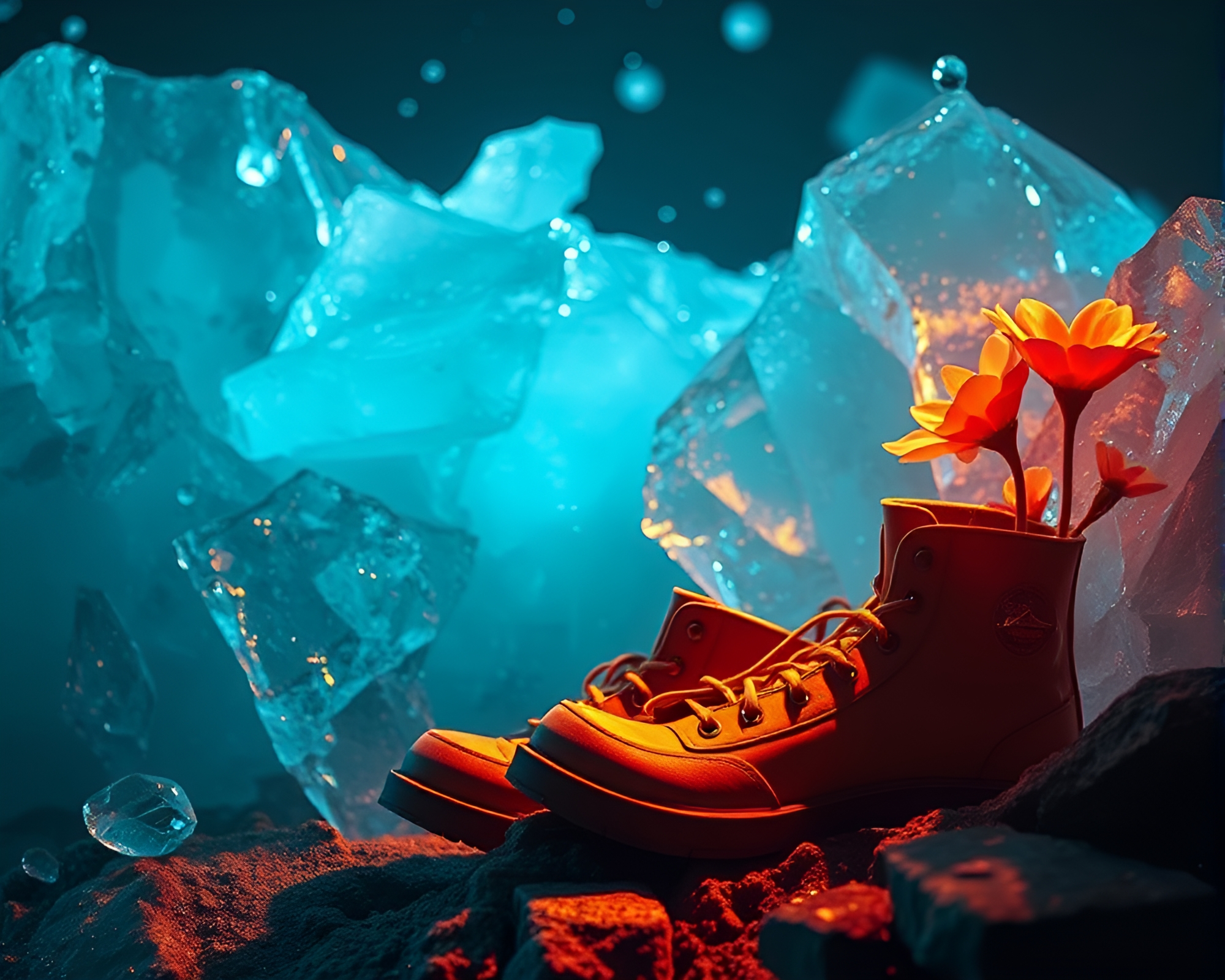 Frozen Botanical Wonderland: Ice Crystals and Gravity Boots – free AI stock image