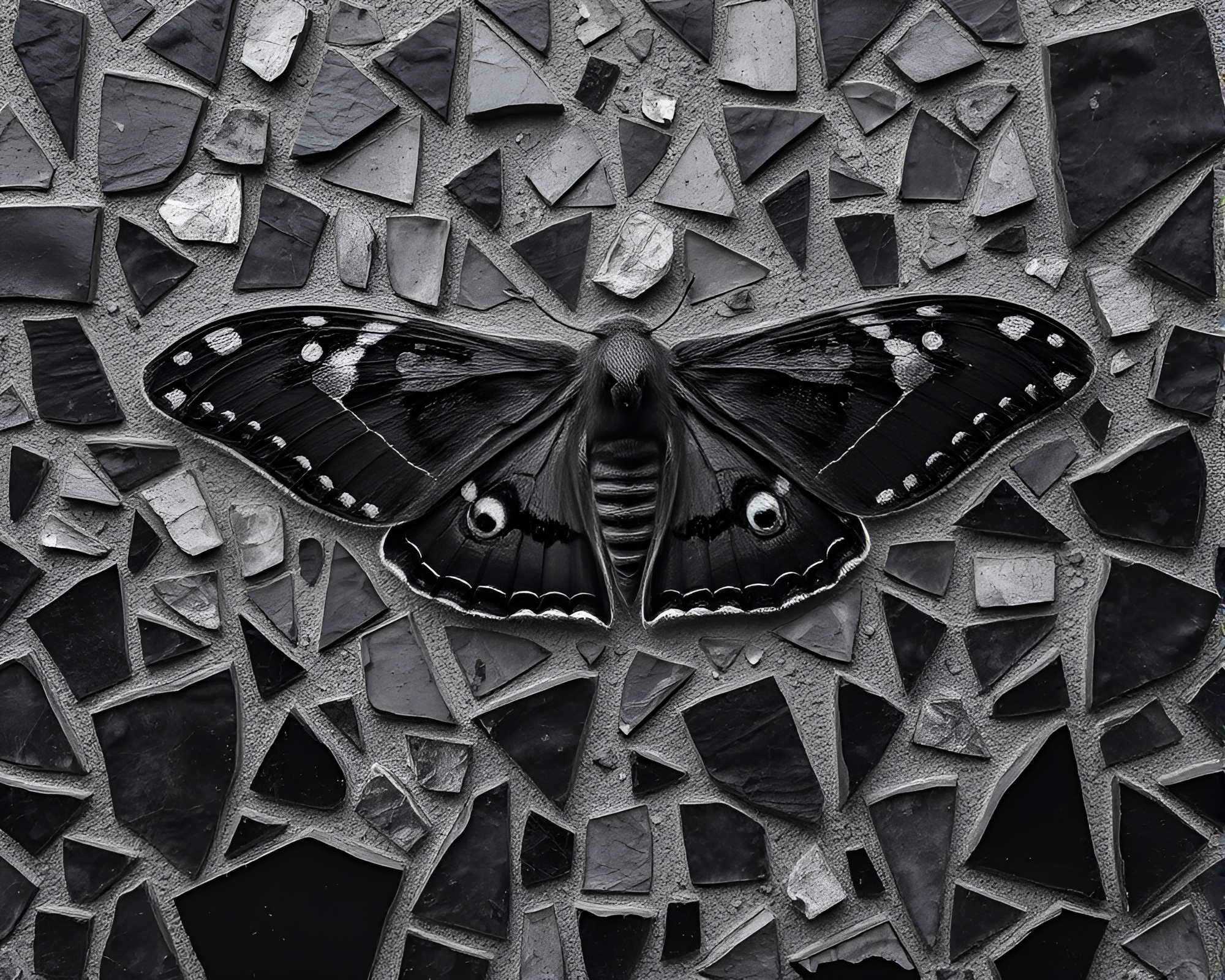 Ethereal Moth Mosaic in Charcoal Black – free AI stock image