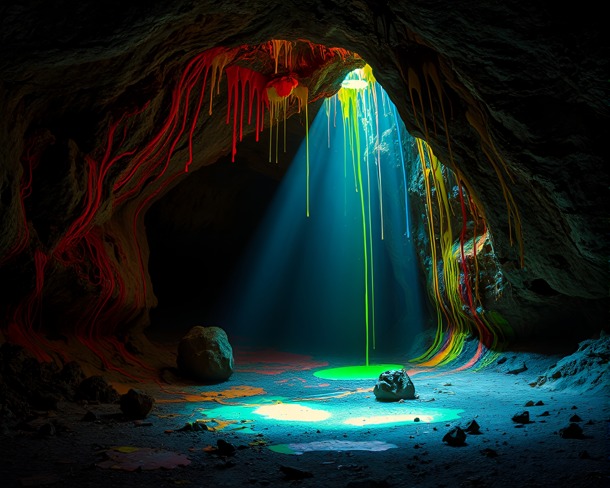Spray Paint Drips Merge with Ancient Cave Painting – free AI stock image