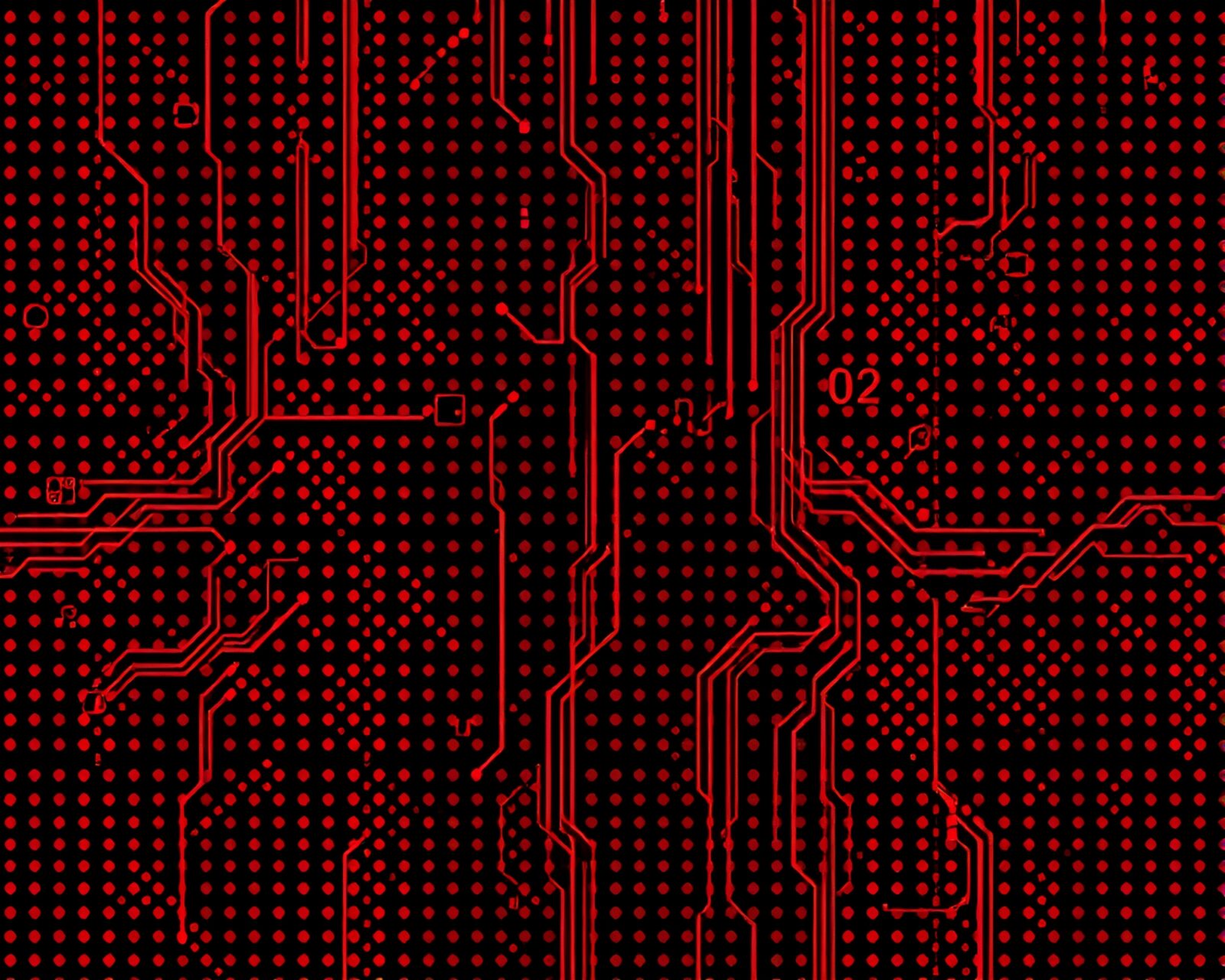 Abstract monochrome red circuit board pattern in vector art style.