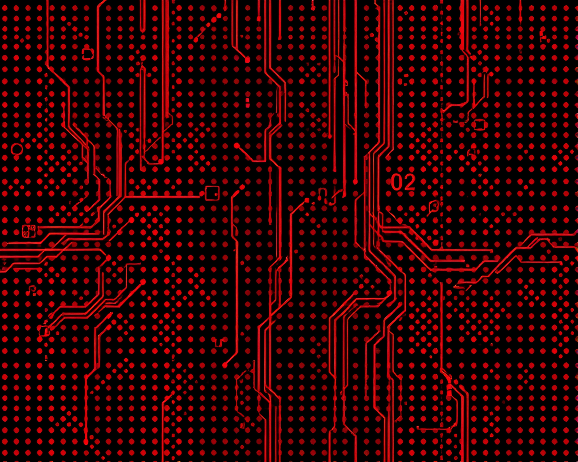 Futuristic Circuit Board Red Matrix Composition Art – free AI stock image