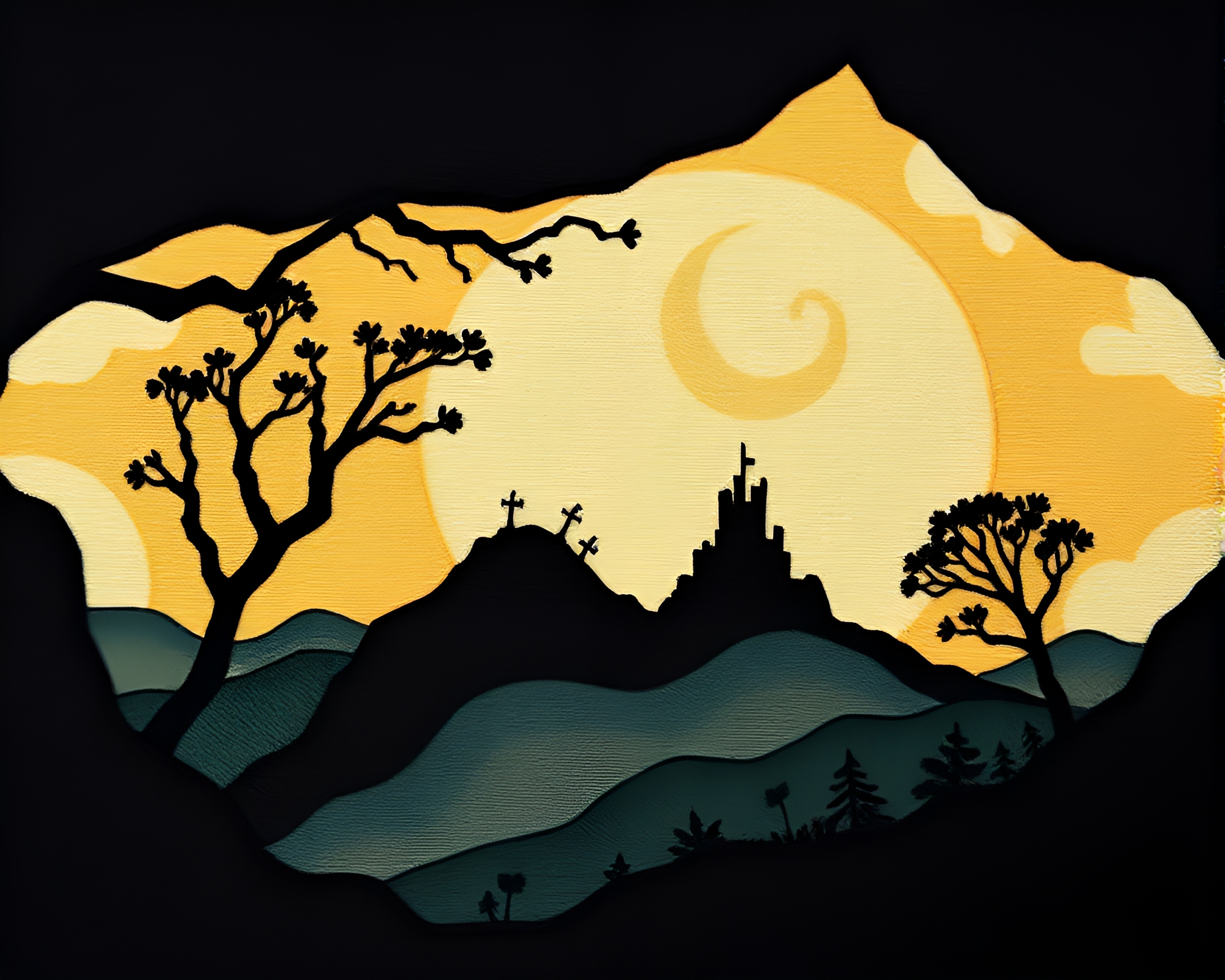 Silhouette Illustration of Cave Painting Embroidery – free AI stock image