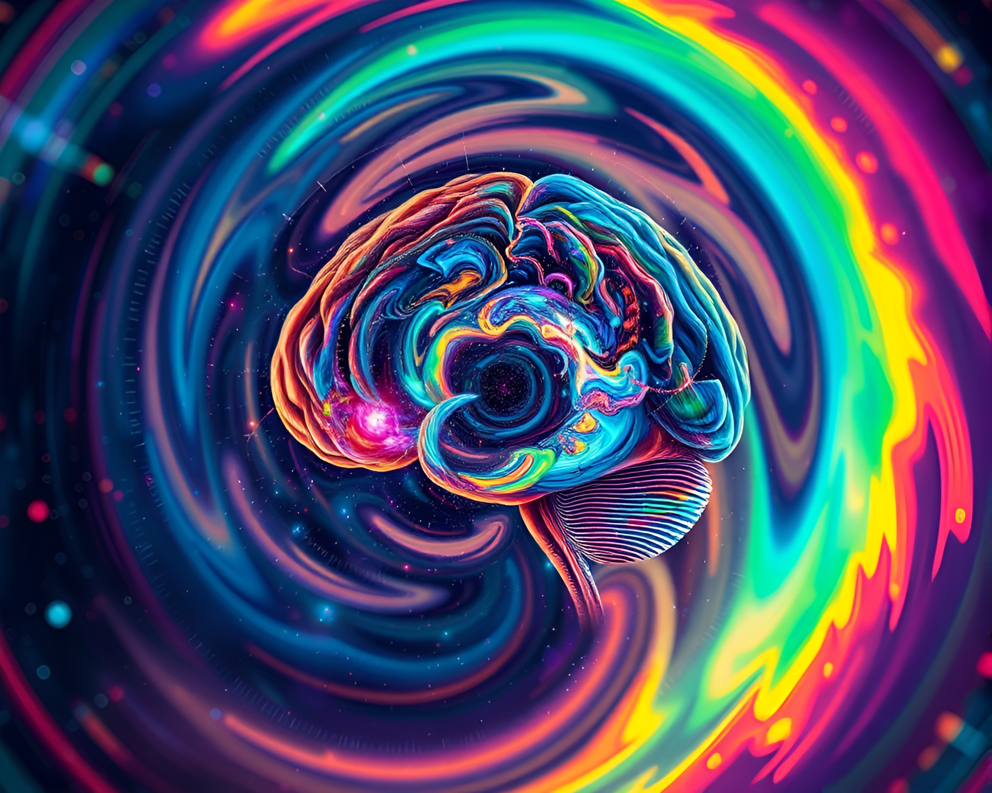 AI Brain Unleashes Cosmic Rainbow in Digital Art – free AI stock image