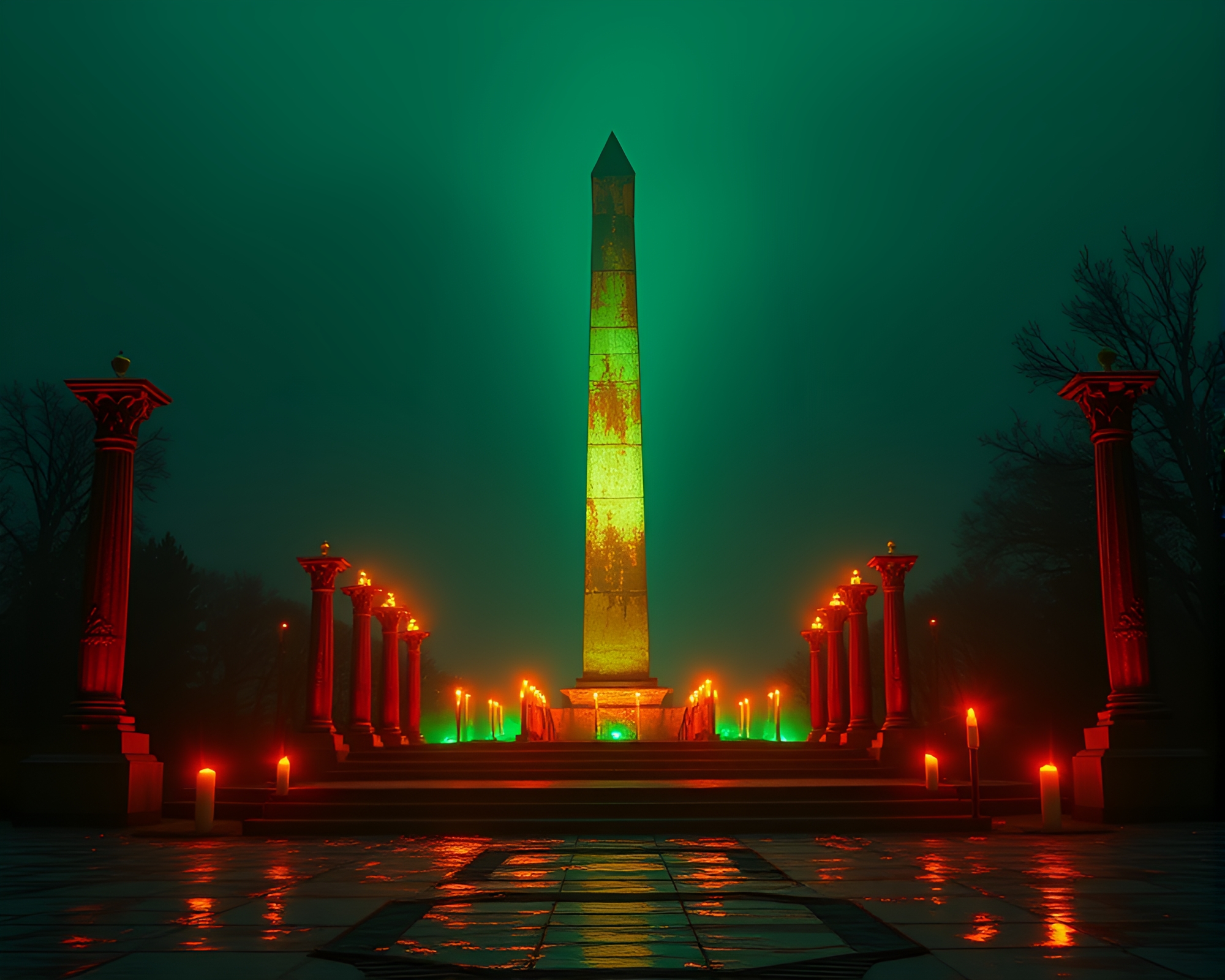 Ethereal Obelisk Glow in Candlelit Rust Stain Composition – free AI stock image