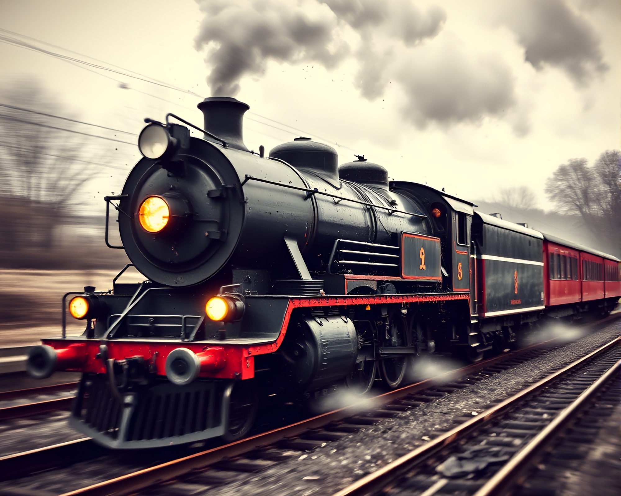 Steam Locomotive in Motion Capture Splatter Palette – free AI stock image