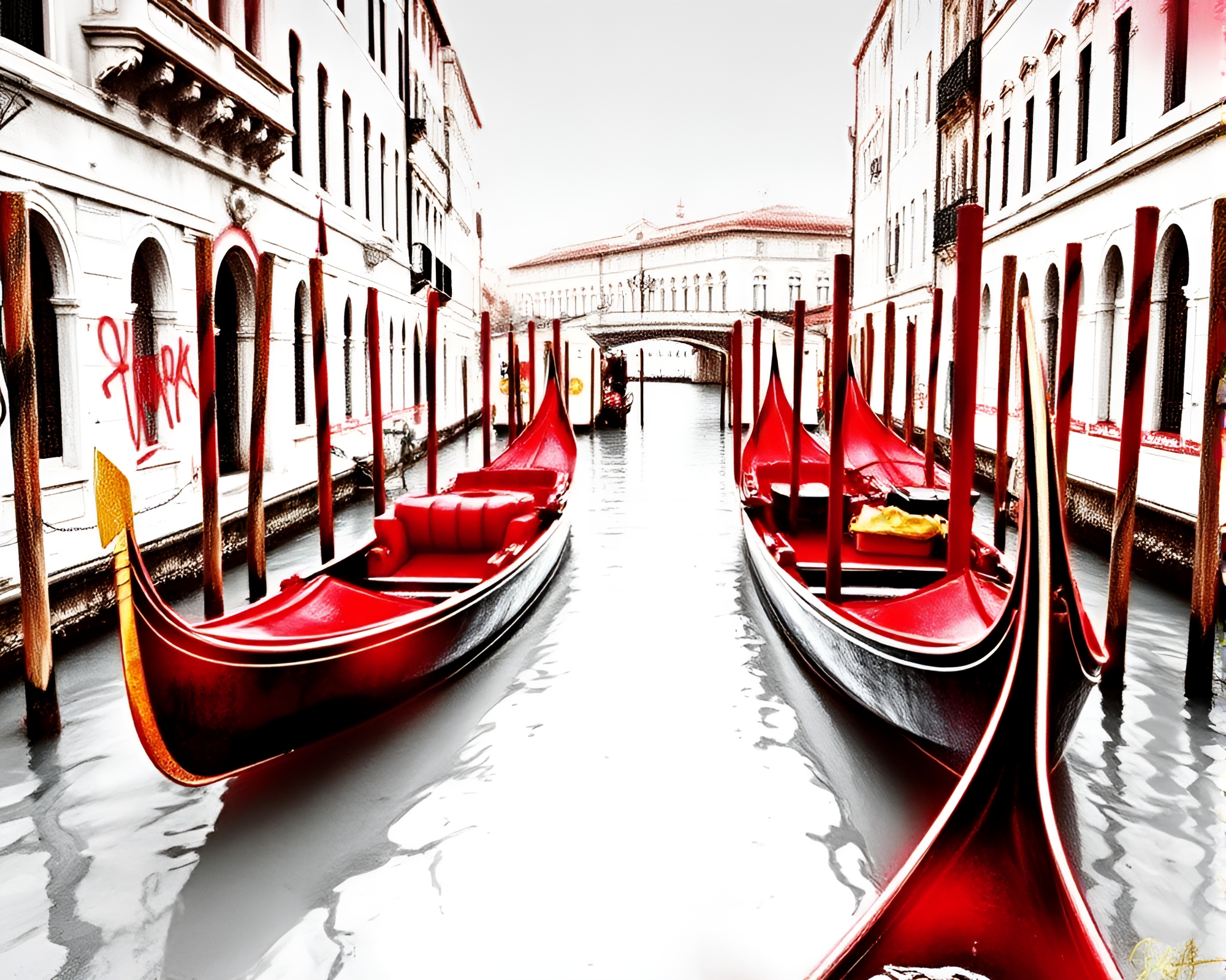 Venetian Gondola Through Monochrome Spray Paint Graffiti – free AI stock image