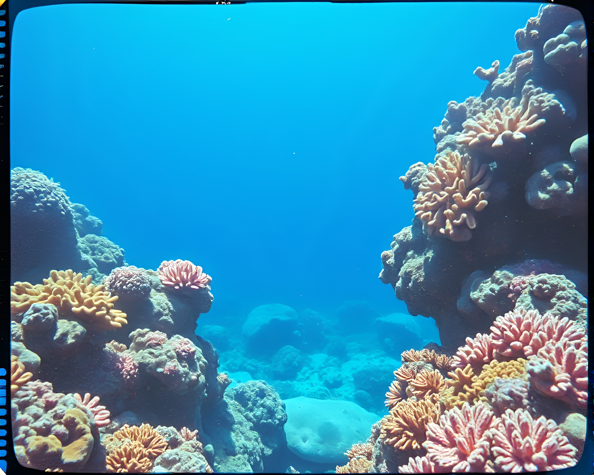 Surreal Coral Reef with Film Sprocket Hole Borders – free AI stock image