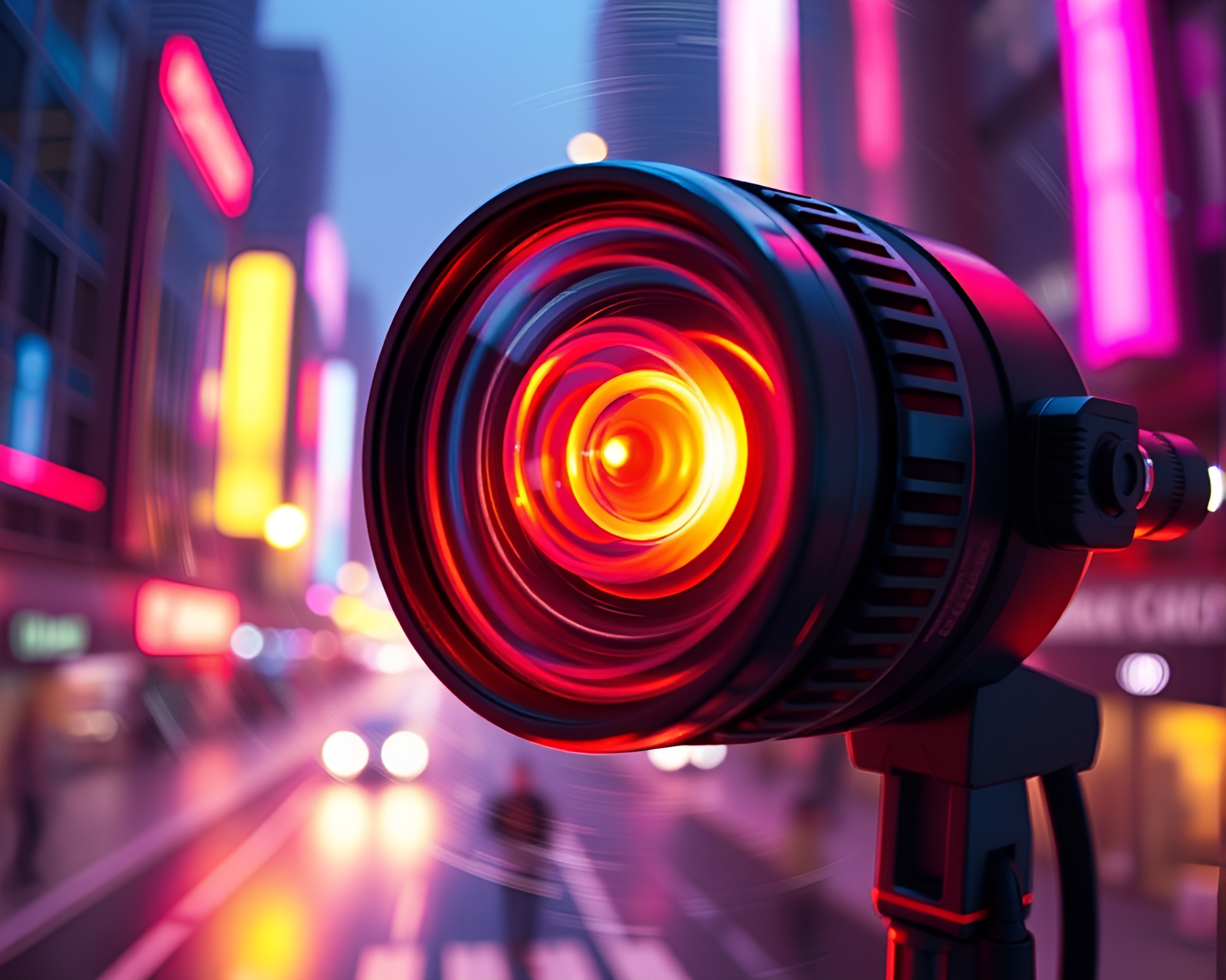 Neon City Mic Distortion – free AI stock image